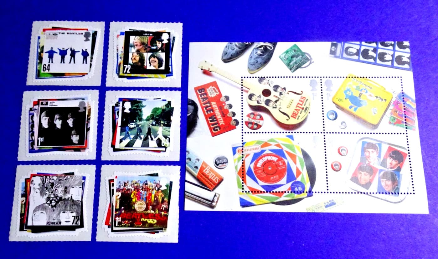 THE BEATLES (10) UK ROYAL MAIL MINT 2007 "SINGLES & SOUVENIR SHEET" MNH NICE!