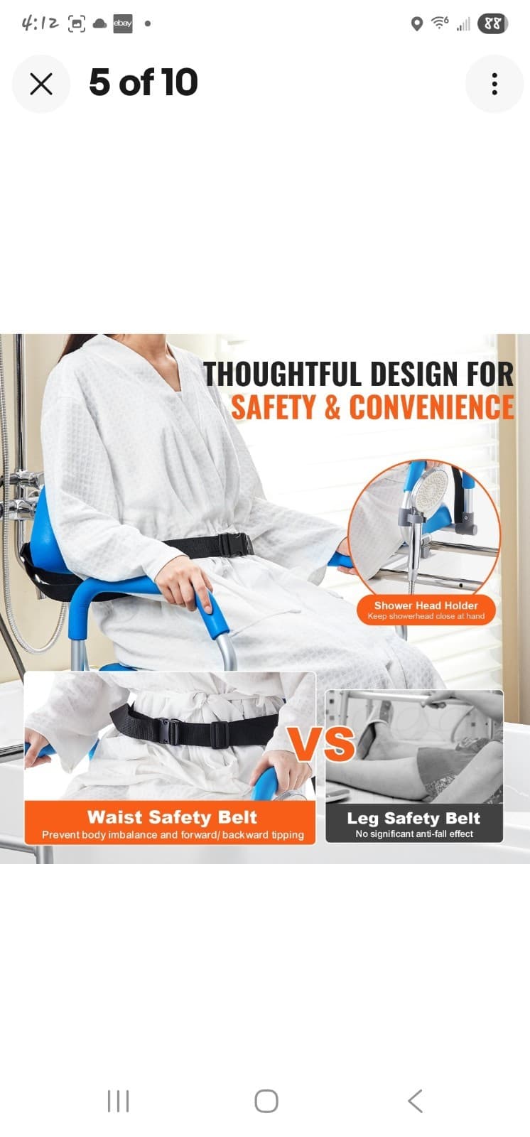 VEVOR Sliding Tub Transfer Bench Shower Chair with 360 Degree Swivel Seat 330LBS 4