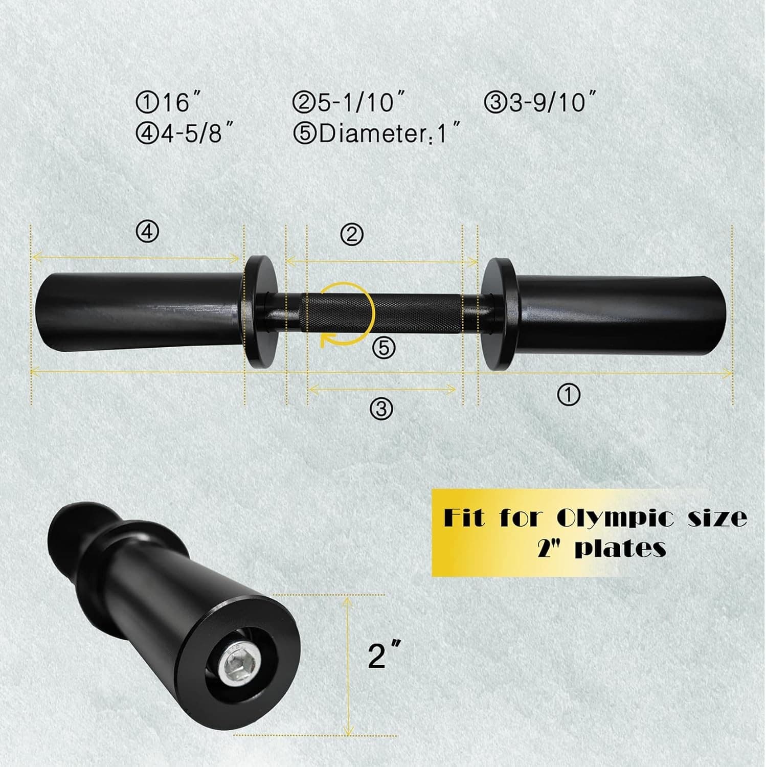 16" Olympic Dumbbell Handles, Loadable Dumbbells 16 inches x 2 inches, Black  5