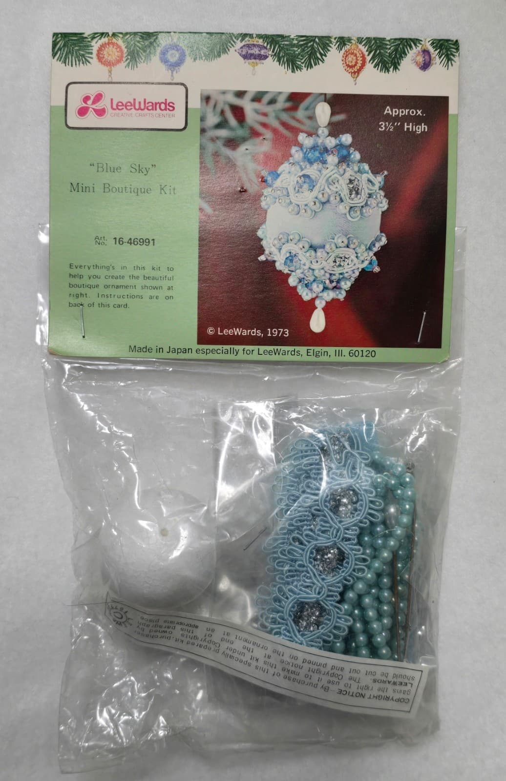 VTG LeeWards Push Pin Sequin Bead Christmas Ornament Kit Blue Sky Sealed 1973