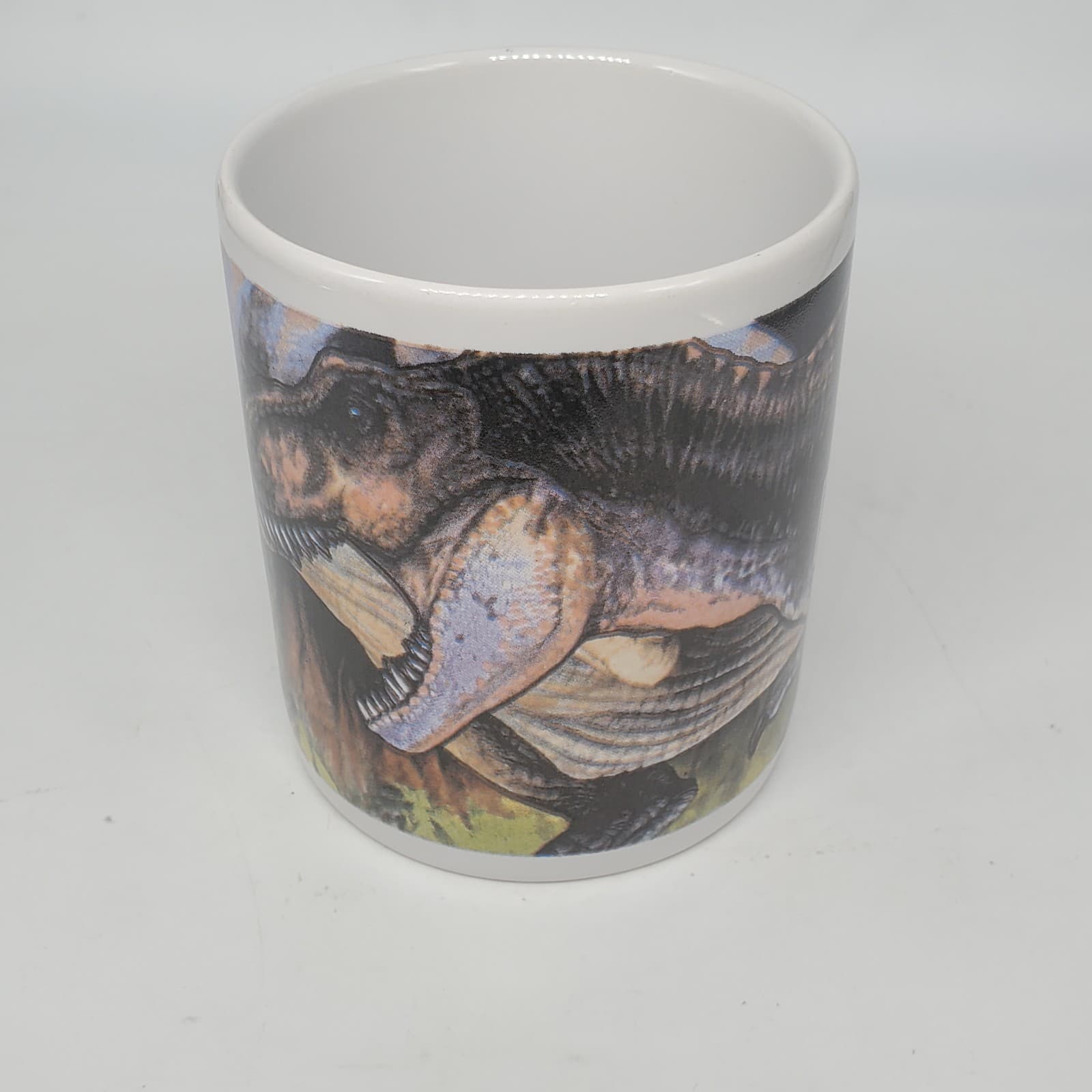 Vintage Jurassic Park T-REX Dinosaur White Coffee Mug Dakin 1992 VG Condition  3