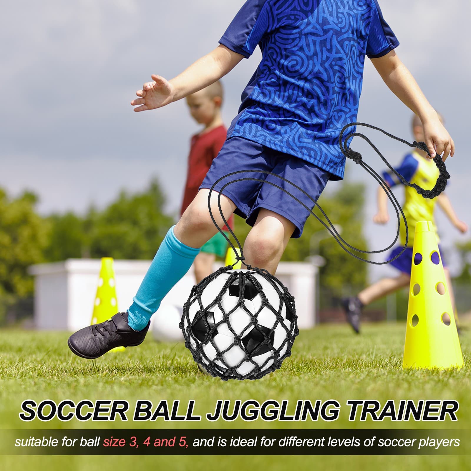 Soccer Ball Net, Solo Football Ball Kick Net Practice Training, Black/Red 5