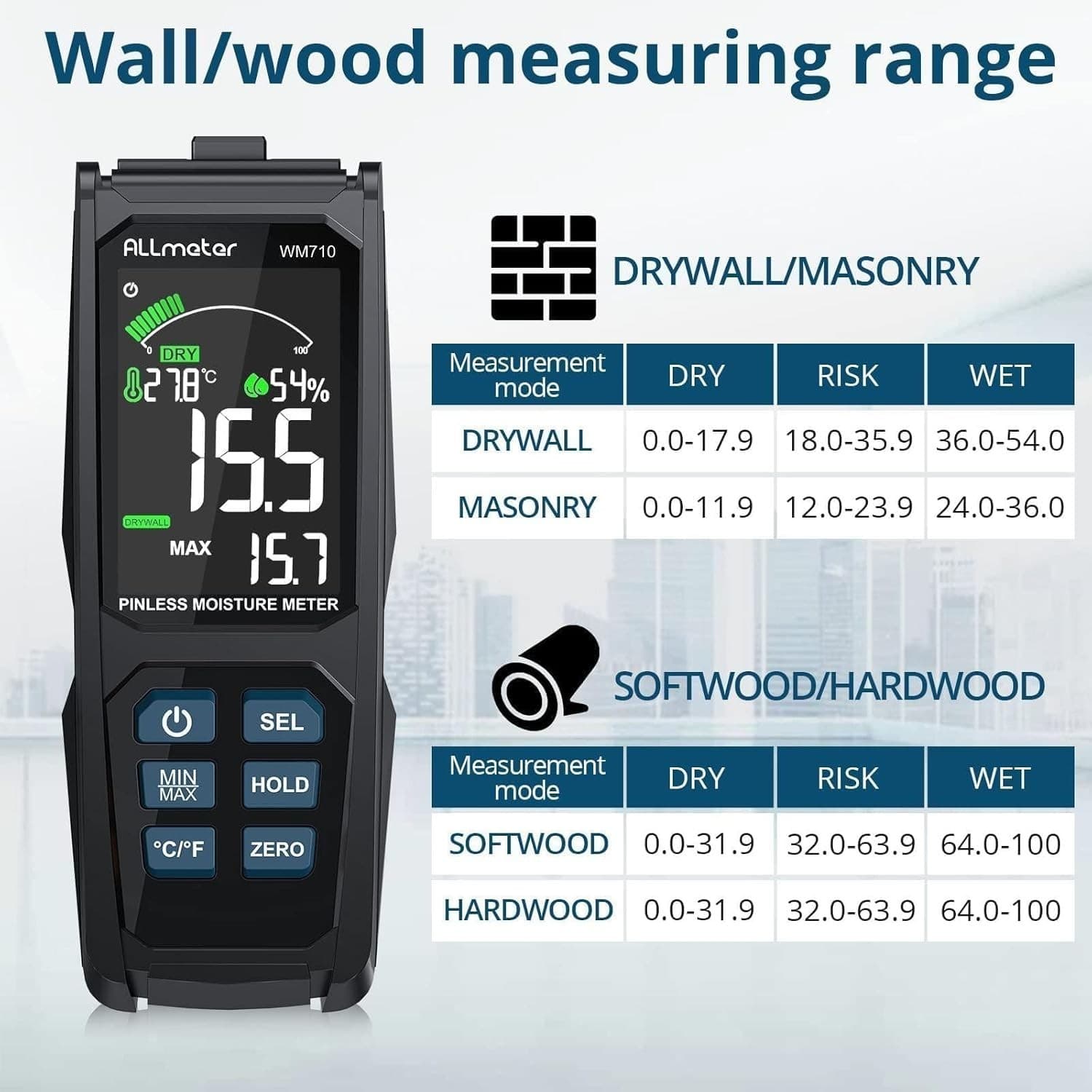 Pinless Moisture Meter MS02 Non-Destructive Wood Moisture Meter Detector 4