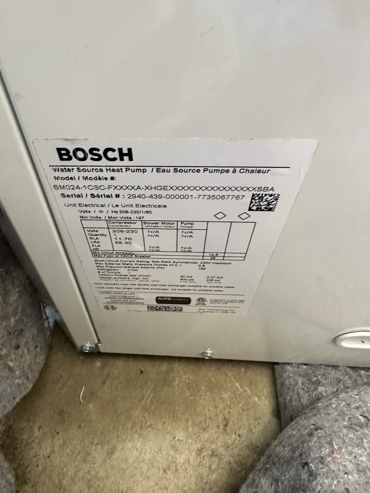 Bosch Water Source Heat Pump  2 Ton 2