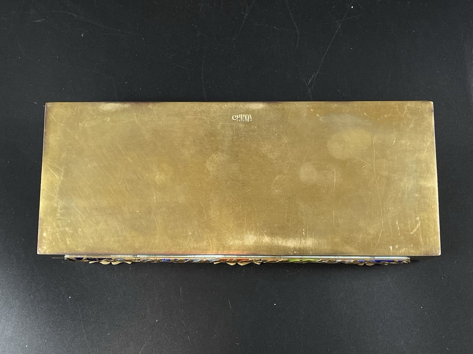 Vintage Chinese Brass & Enameled Stamp Jewelry Trinket Box Temple & Chinoiserie 6