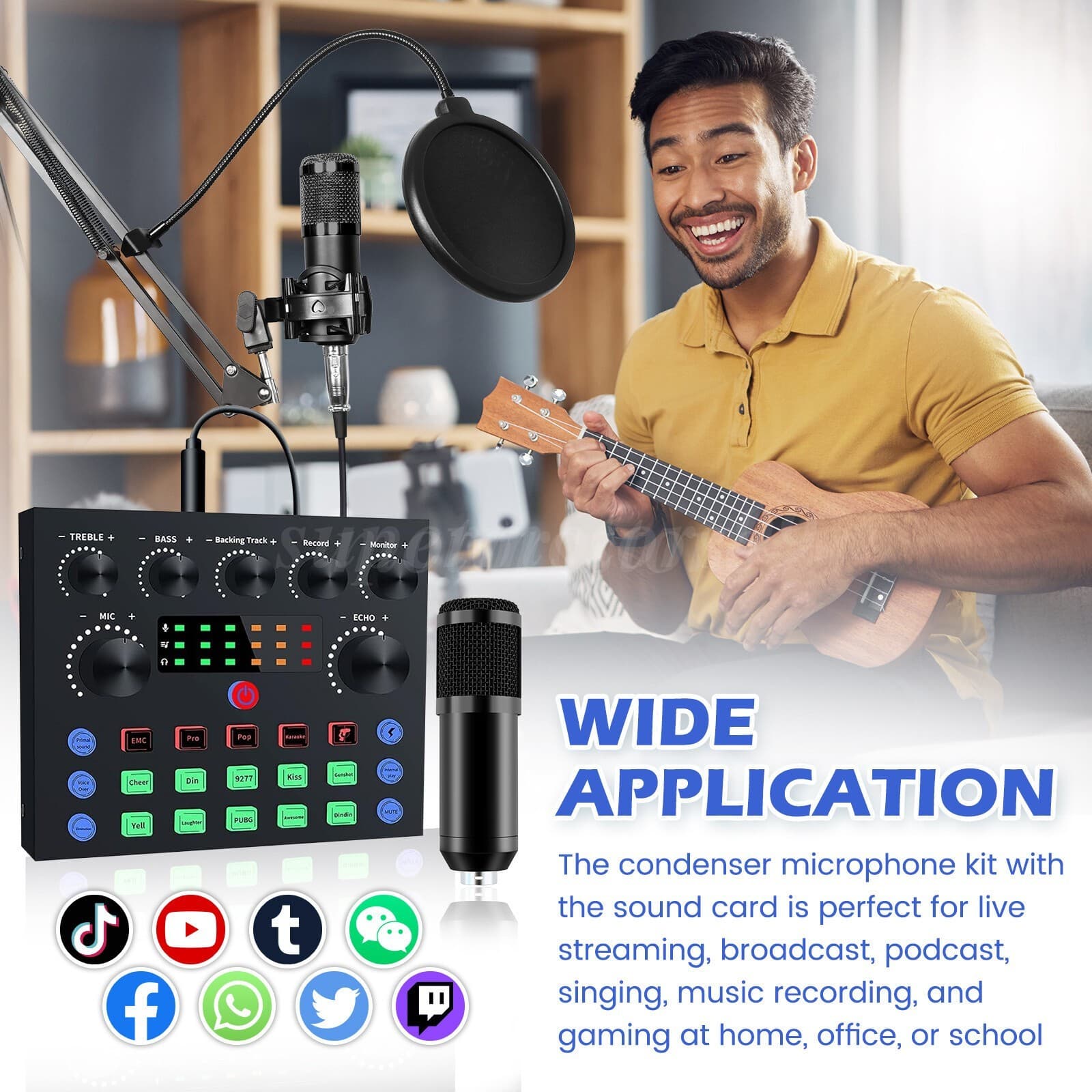 Complete Home Studio Recording Kit Mixer Condenser Microphone For Music Podcast 5