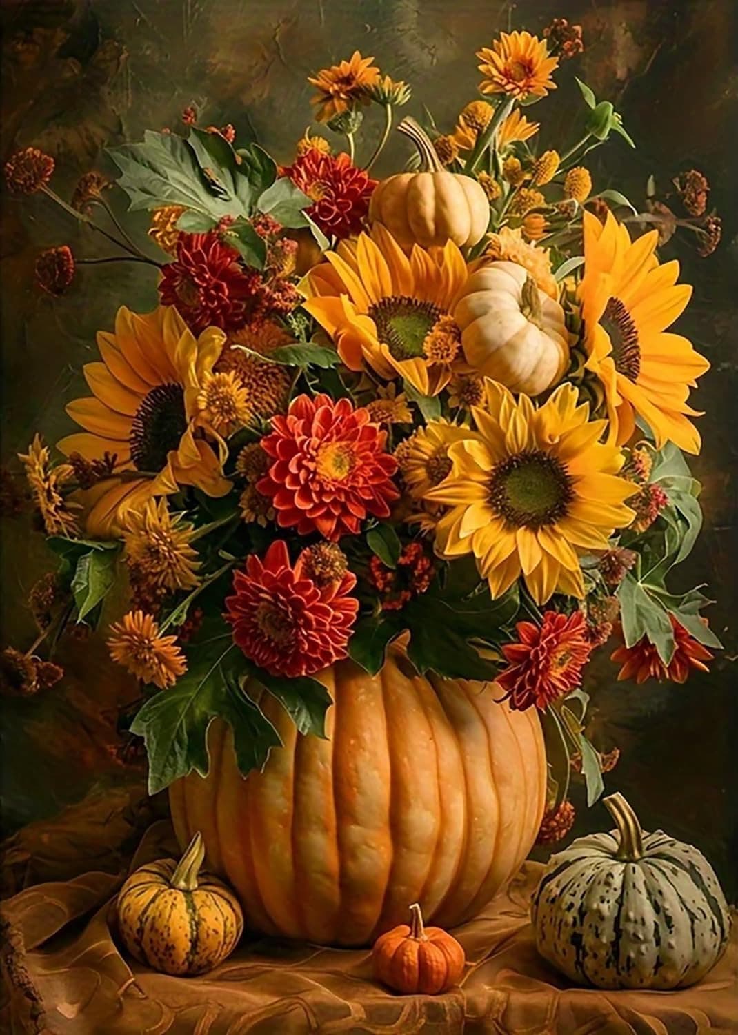 Autumn Pumpkin Sunflower Diamond Art Kits for Adults, 5D Diamond Painting Kits f