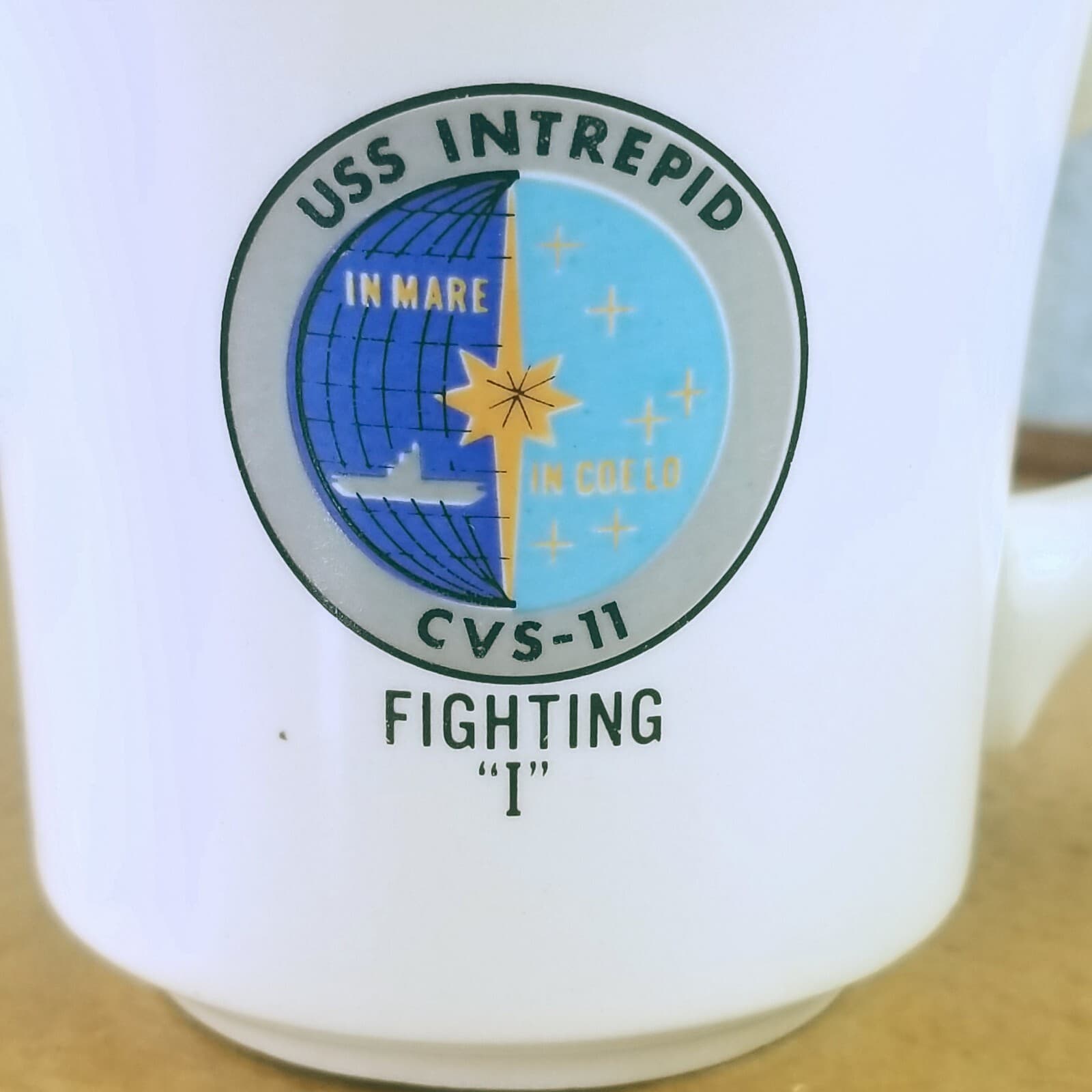 VTG USS INTREPID (CVS-11) Fighting "I" White 3.5" Inches Tall Taylor Mug Cup EUC 2