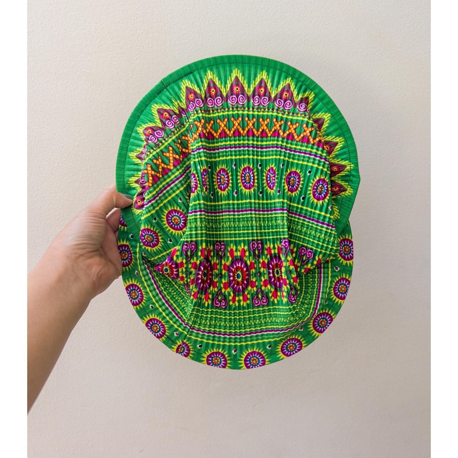 Handmade Hmong Fabric Lantern: Green Boho Hanging Light, Vietnamese Home Decor 5