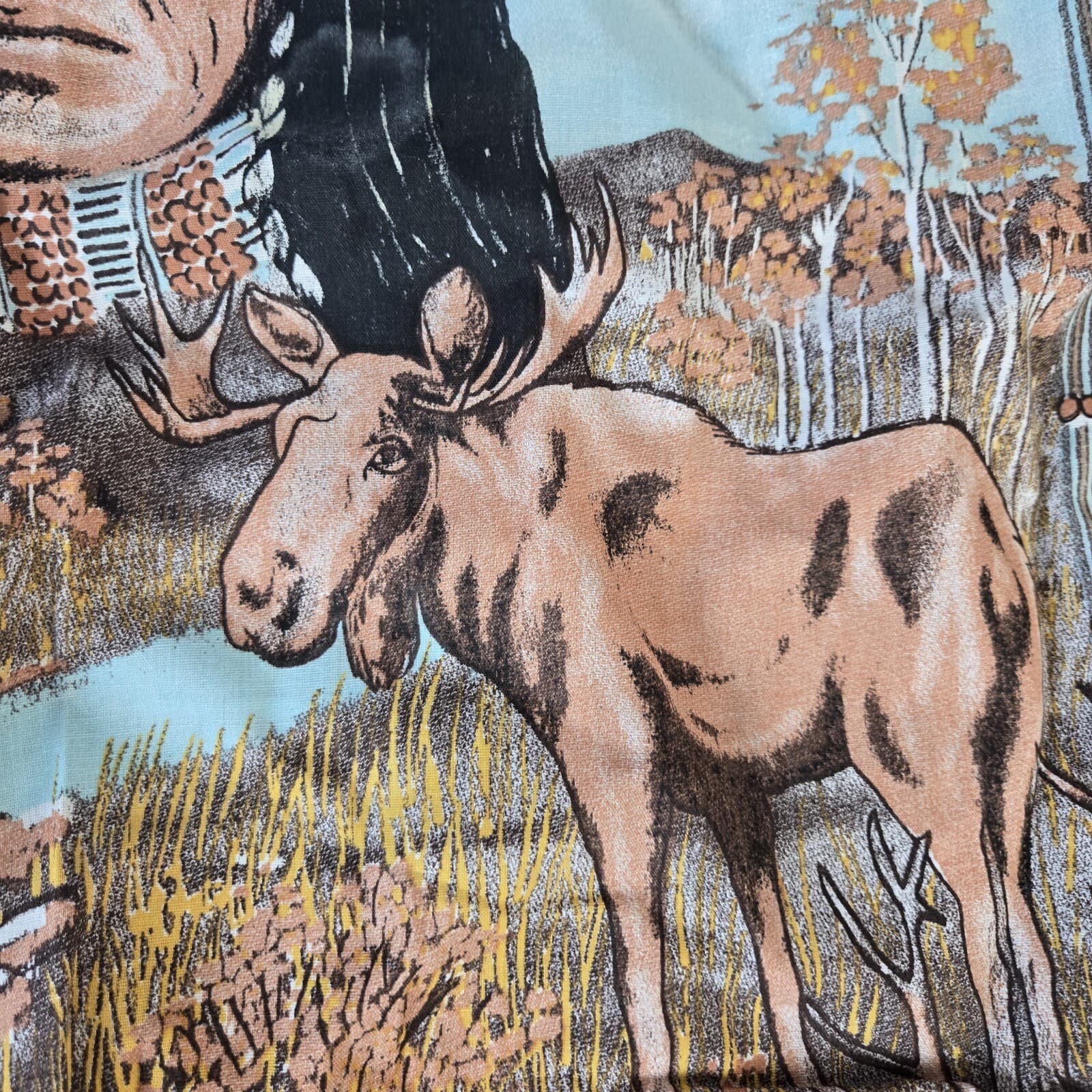 VTG Handmade Native American Moose Elk Western Print Pillow Case - Made In USA 4