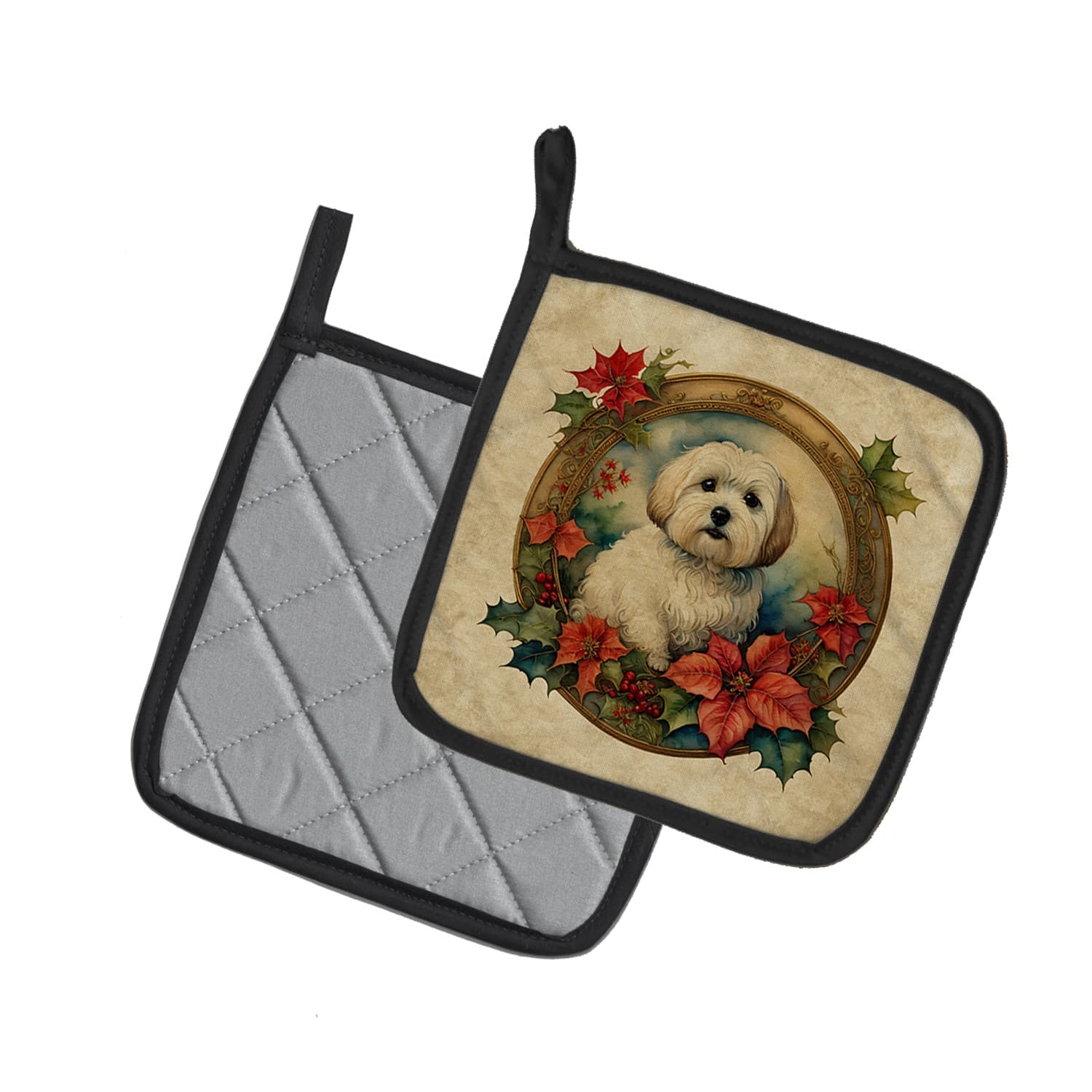 Coton De Tulear Christmas Flowers Pair of Pot Holders DAC2351PTHD 2