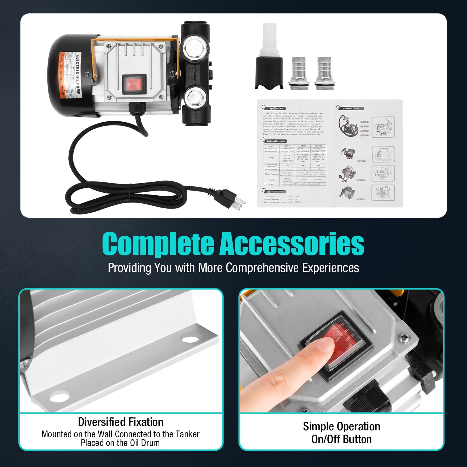110V 550W Electric Oil Pump, Self-Priming, 15.85 GPM, Portable Design 6