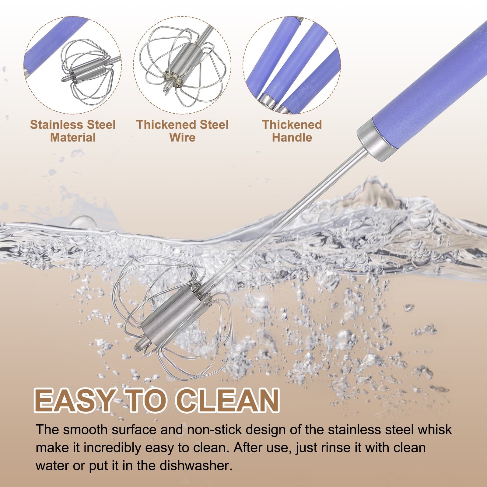 Stainless Steel Whisk, 13.6 Inch Semi-Automatic Whisking Tool, Blue 3