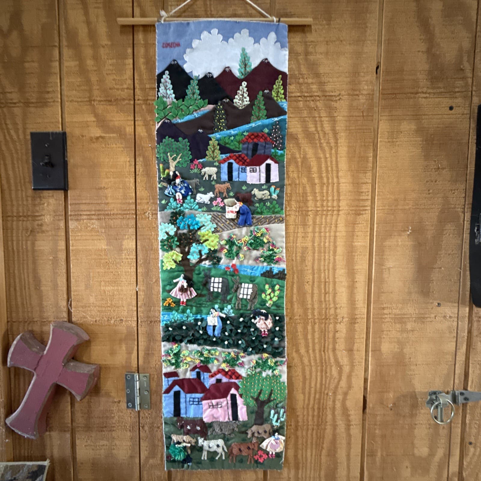 ARPILLERA Peruvian Folk Art Handmade Wall Tapestry Cosecha Or Harvest 3D(#20)