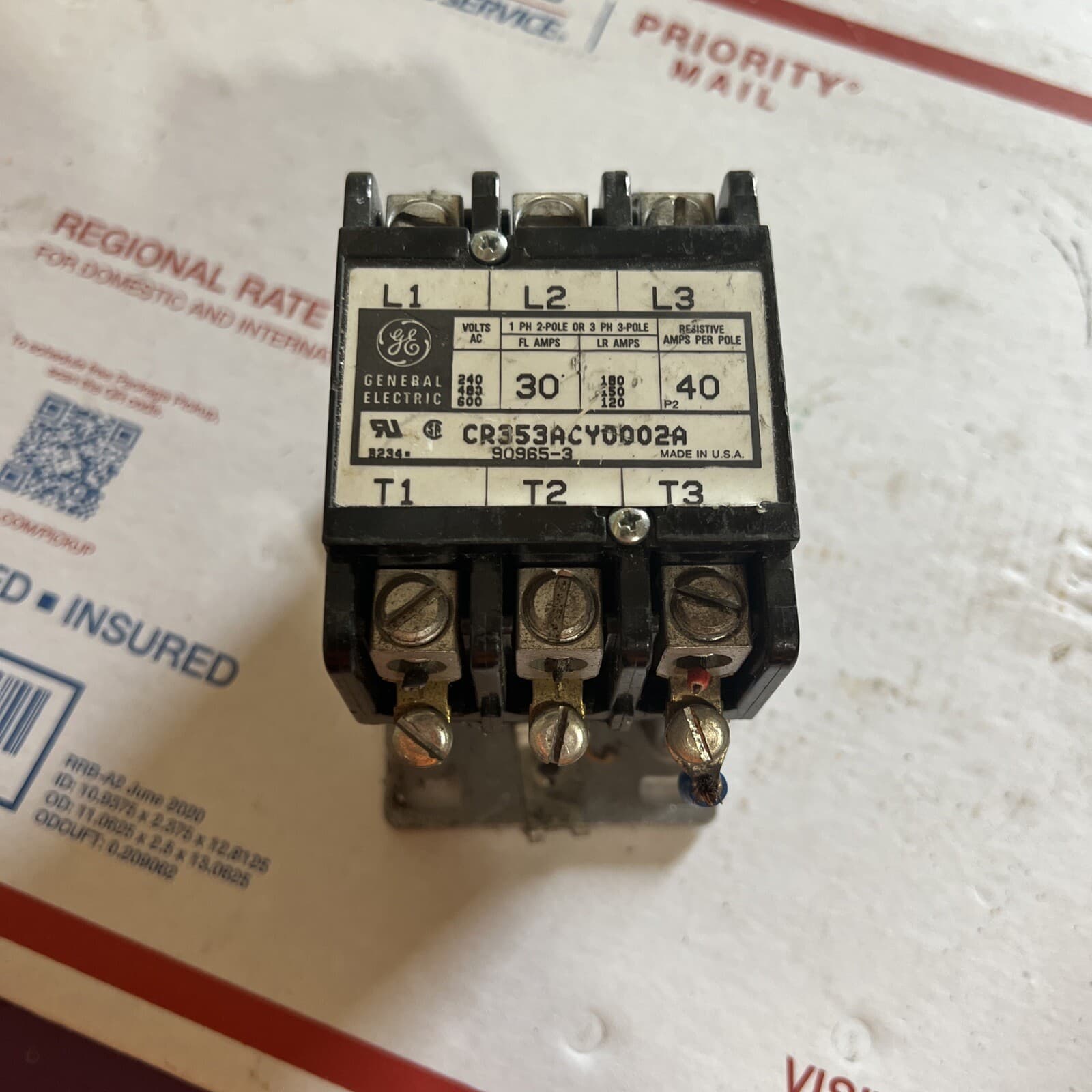 General Electric CR353ACY0002A 3 Pole Phase Contactor 240/480/600V 120V COIL GE