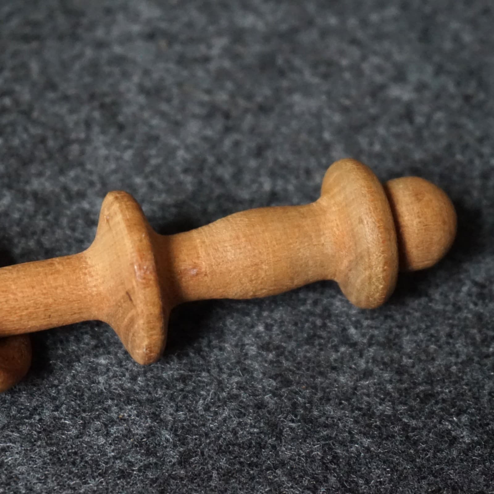 Turned Wood Baby Rattle with Teething Rings 6-3/8" Long Handmade Vintage *READ 6