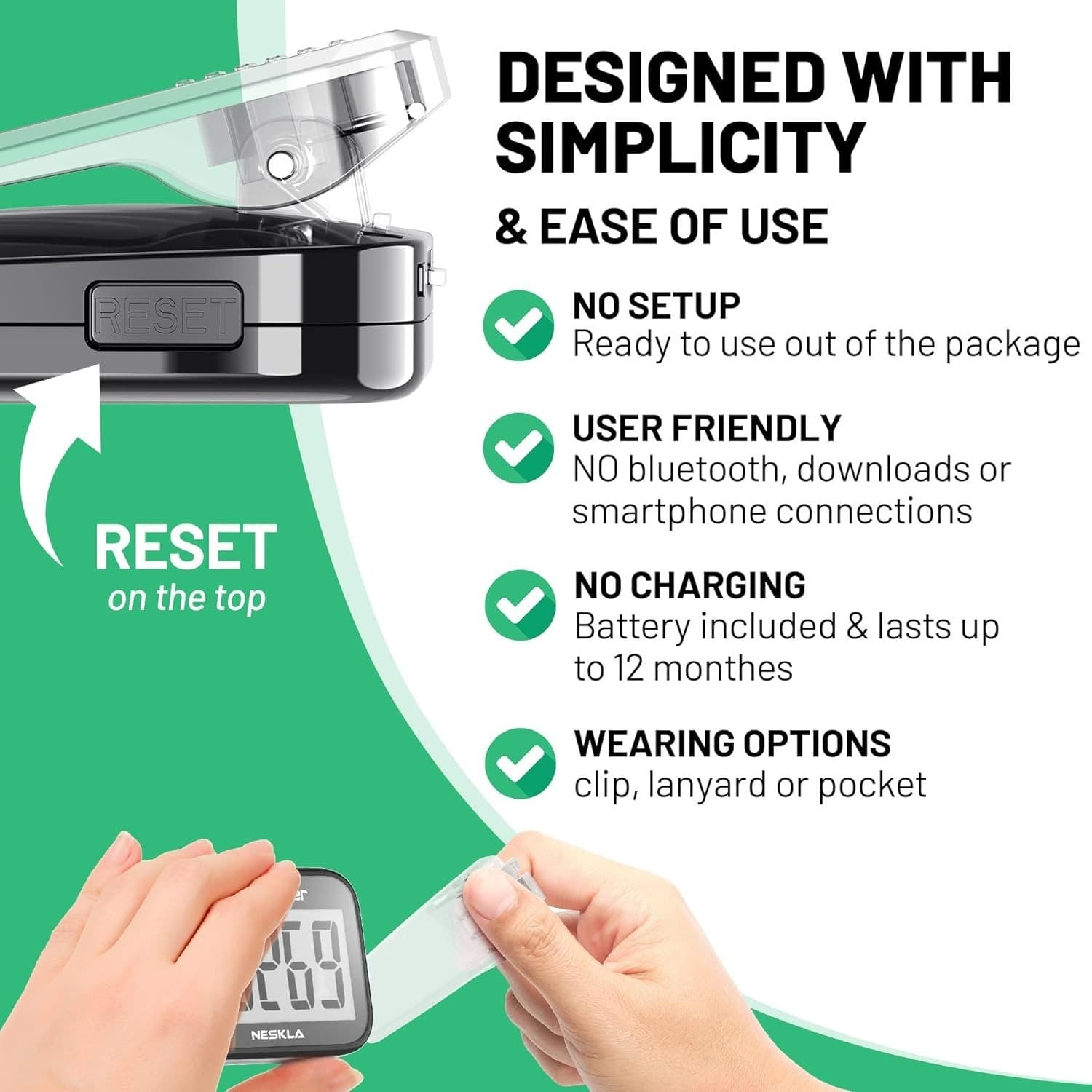 3D Pedometer for Walking, Simple Step Counter with Large Digital Display 3