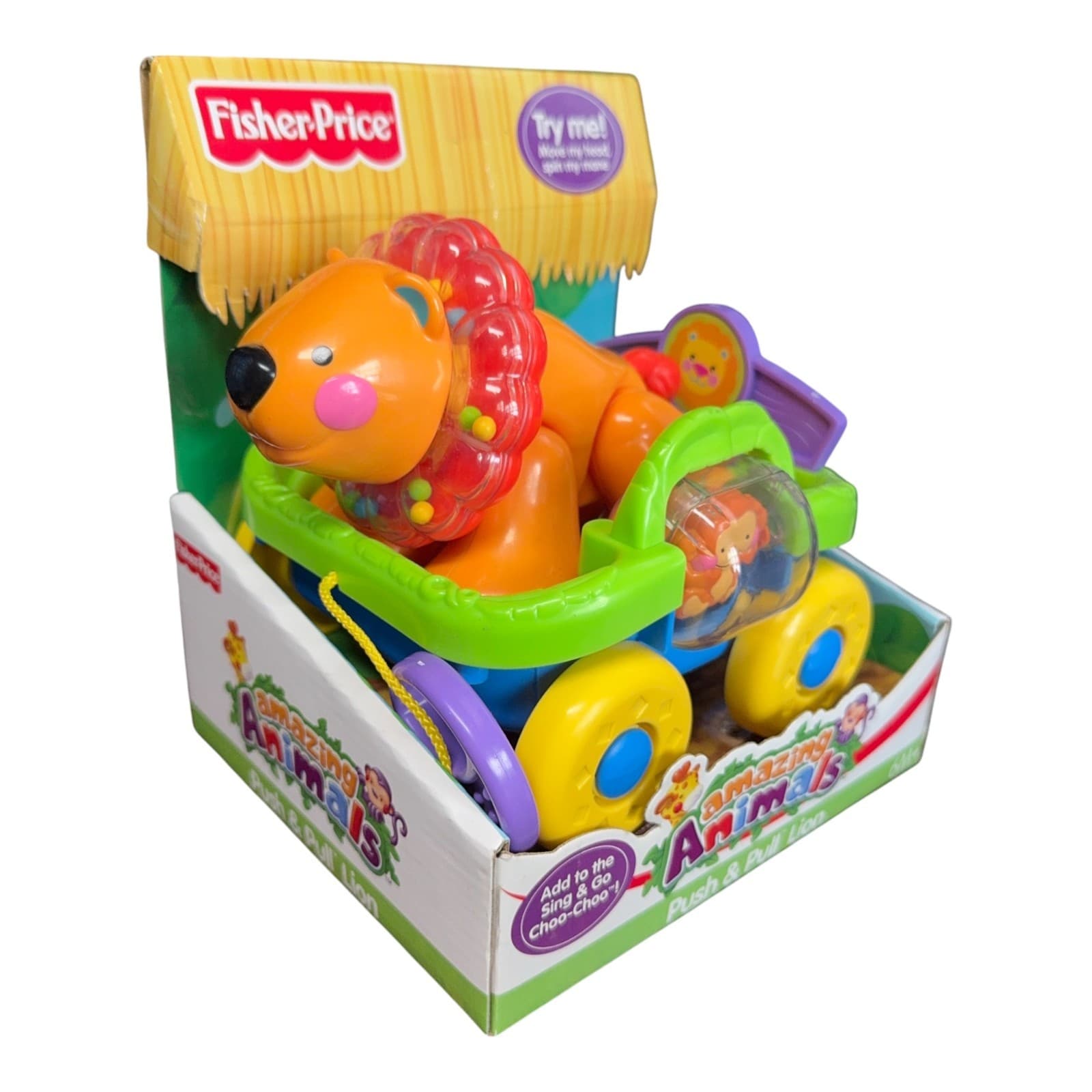 NEW Fisher-Price AMAZING ANIMALS Push & Pull Lion for Sing & Go Choo-Choo 2