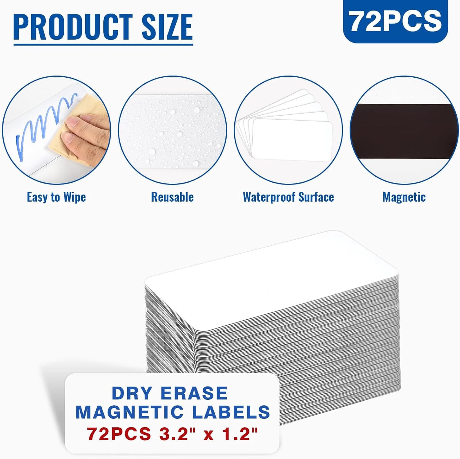 72 Pcs Dry Erase Magnetic Labels, 3.2 X 1.2 Reusable Writable Magnetic Name Tags 3