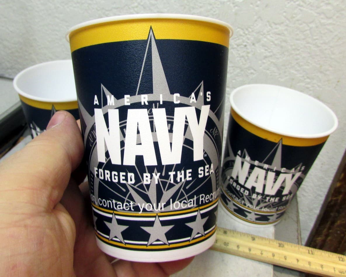America's NAVY forged by the sea USN set of 4 NEW plastic reusable cups 4.25" 2