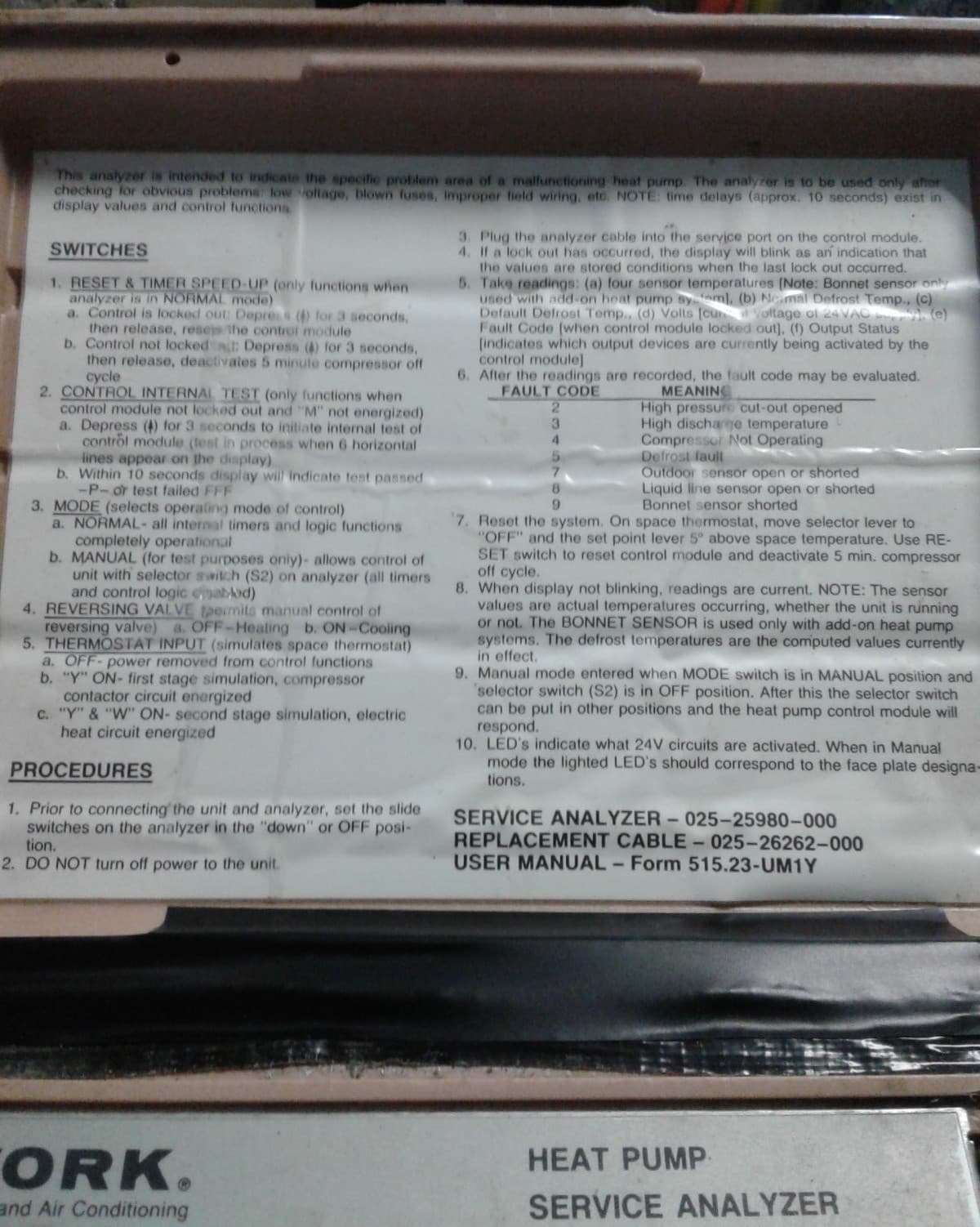 York Heat Pump Service Analyzer Model 025-25980-000 4
