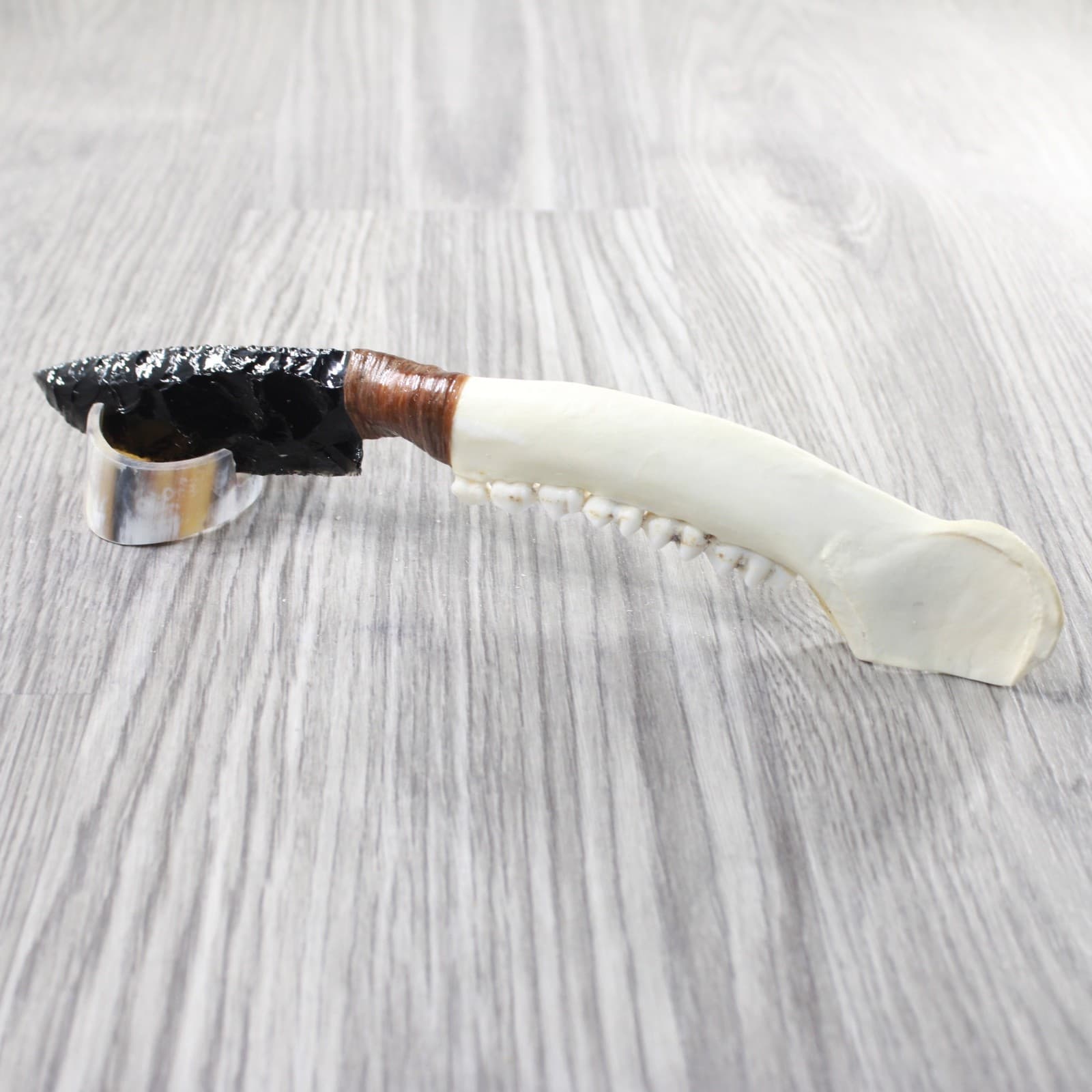 Deer Jaw Handle Obsidian Blade Ornamental Knife #0350  Mountain Man Knife
