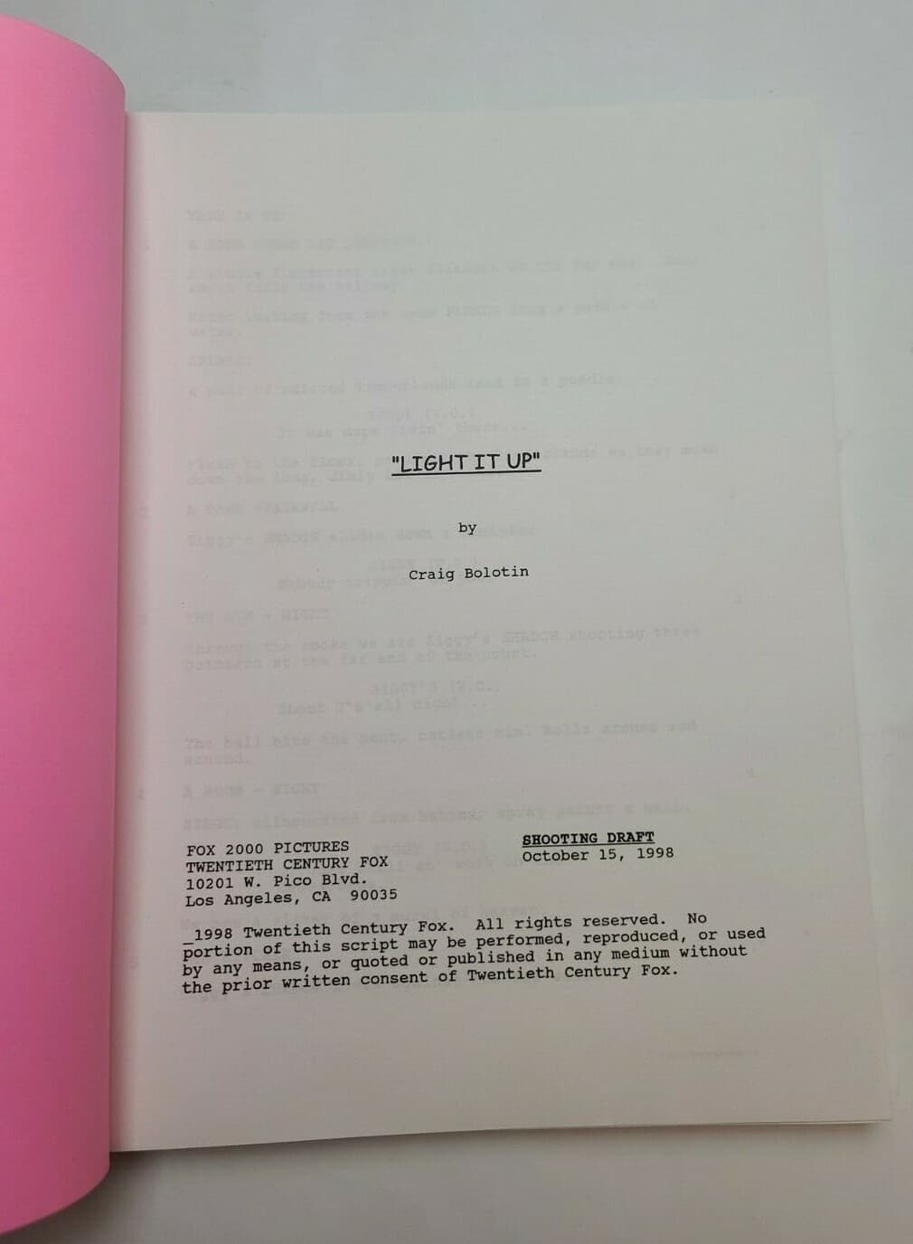 LIGHT IT UP / Craig Bolotin 1998 Screenplay, Usher & Forest Whitaker 3