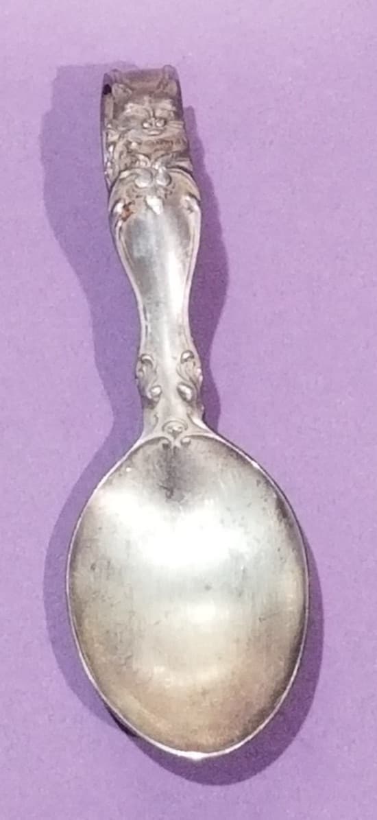 💥 REED & BARTON 1894 Sterling Cat Ribbon Nursery Curved Baby Spoon 30g 3.75" 💥