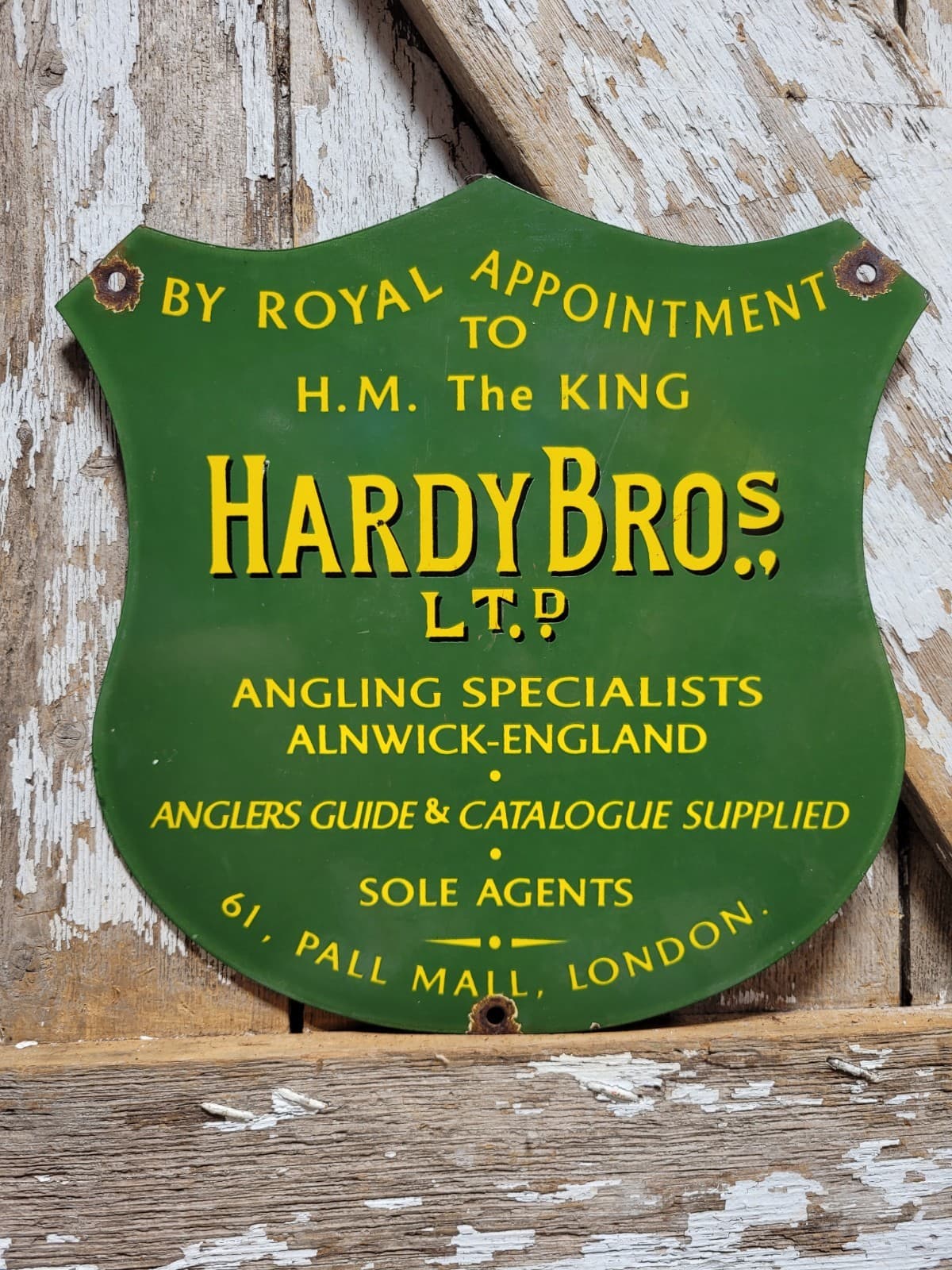 VINTAGE HARDY BROS PORCELAIN SIGN OLD ANGLING FLY FISHING ROD REELS TACKLE UK