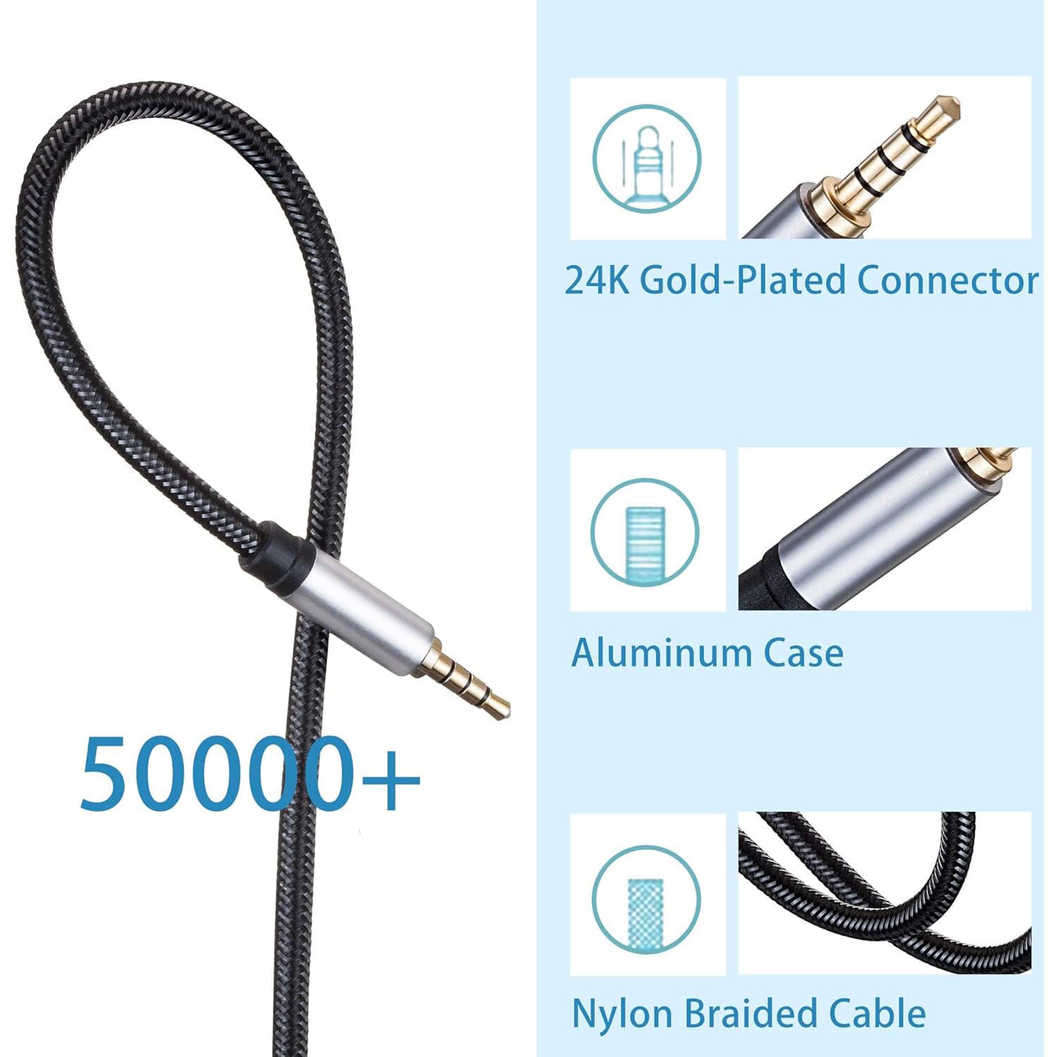 6FT 3.5mm AUX Audio Nylon Braided Cord Cable PC iPod Car Phone headphone more 5