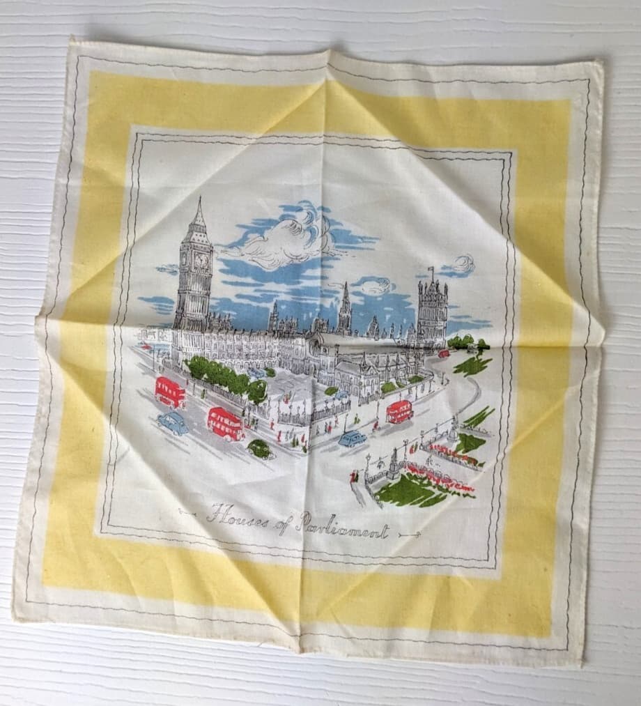 Vintage Handkerchief souvenir Houses of Parliament Britain London