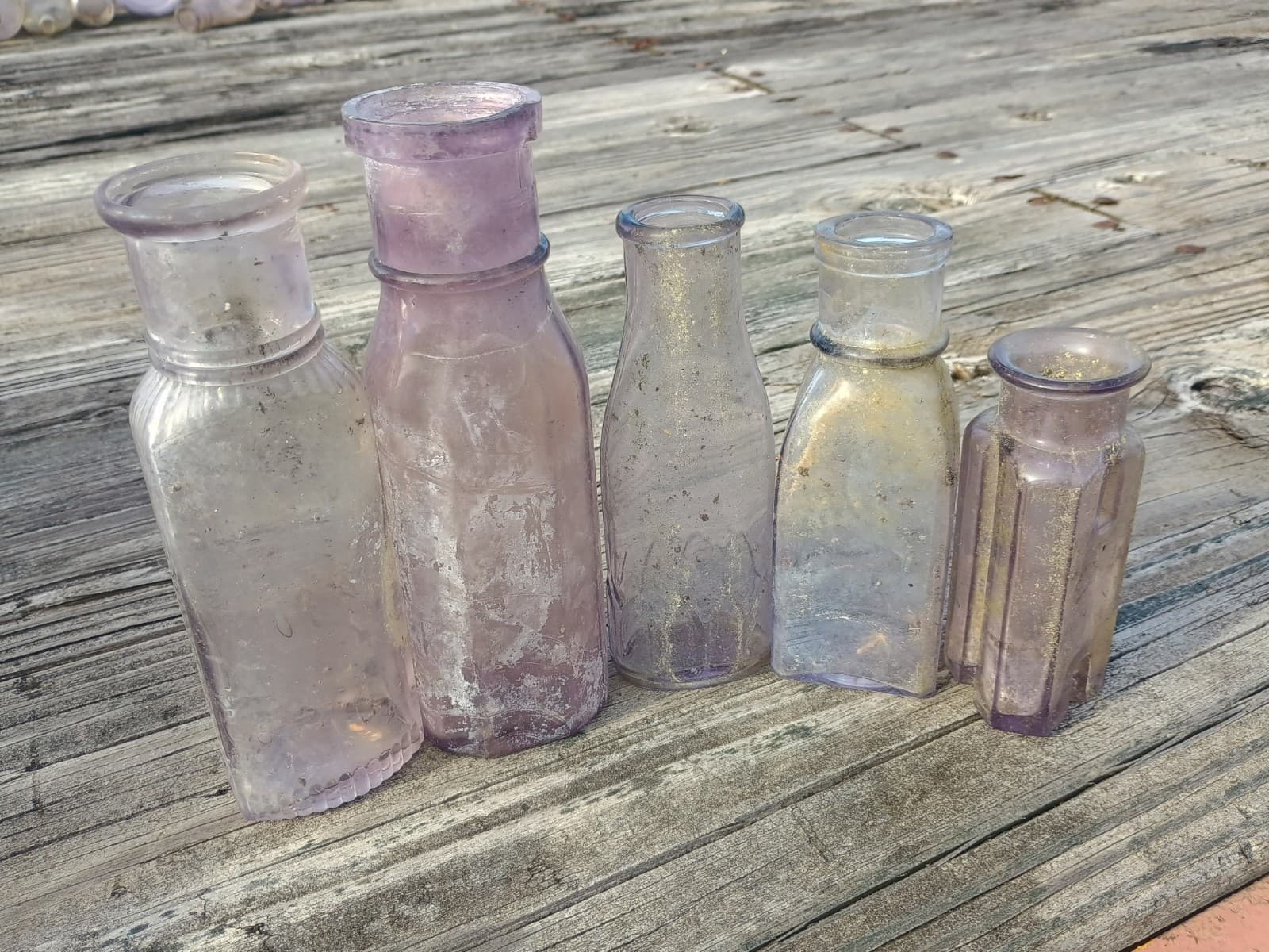 Lot Of 5 Antique Purple/Amethyst Condiment Bottles 2