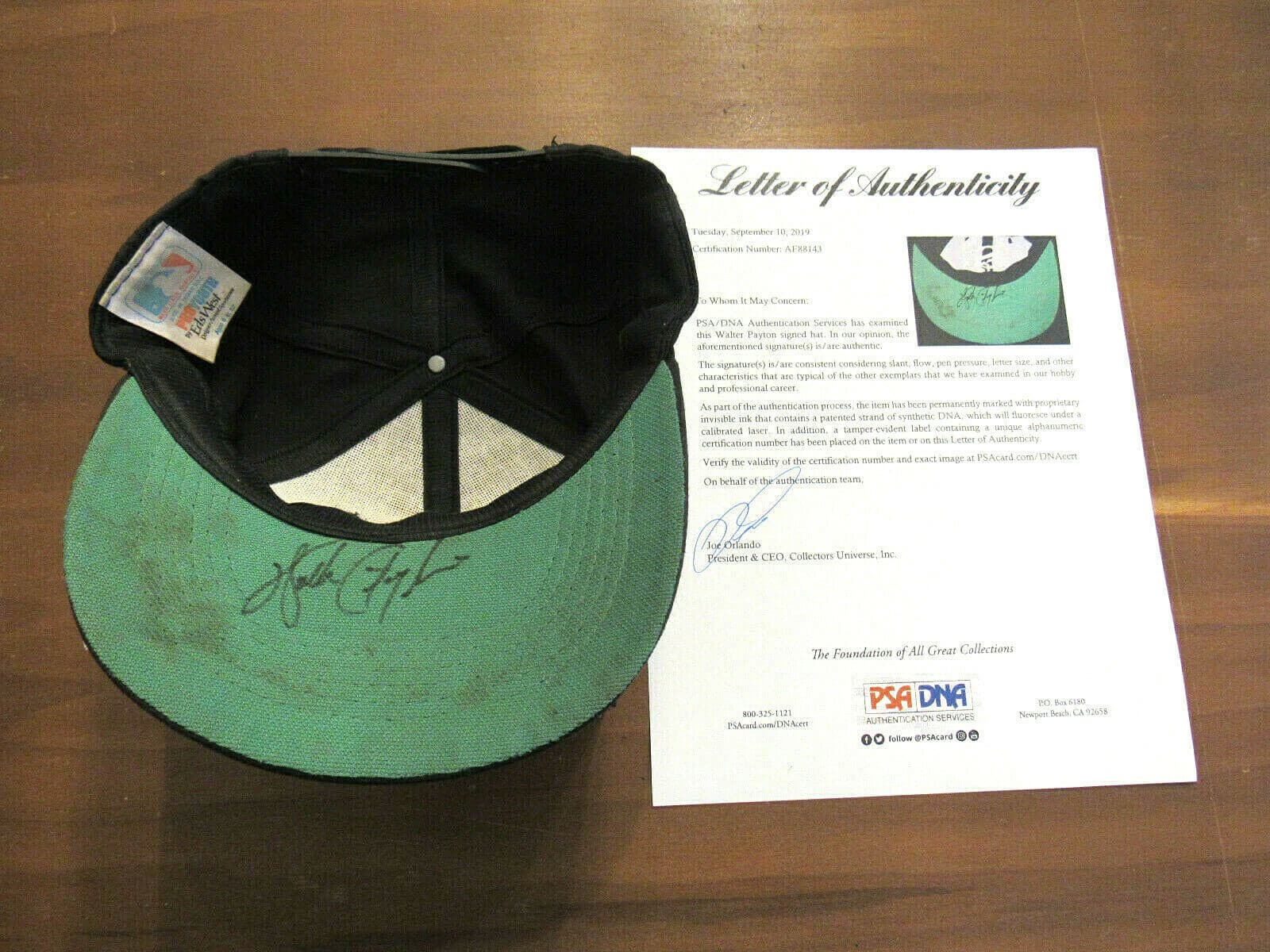 WALTER PAYTON CHICAGO BEARS HOF SIGNED AUTO WHITE SOX CAP HAT PSA/DNA LETTER