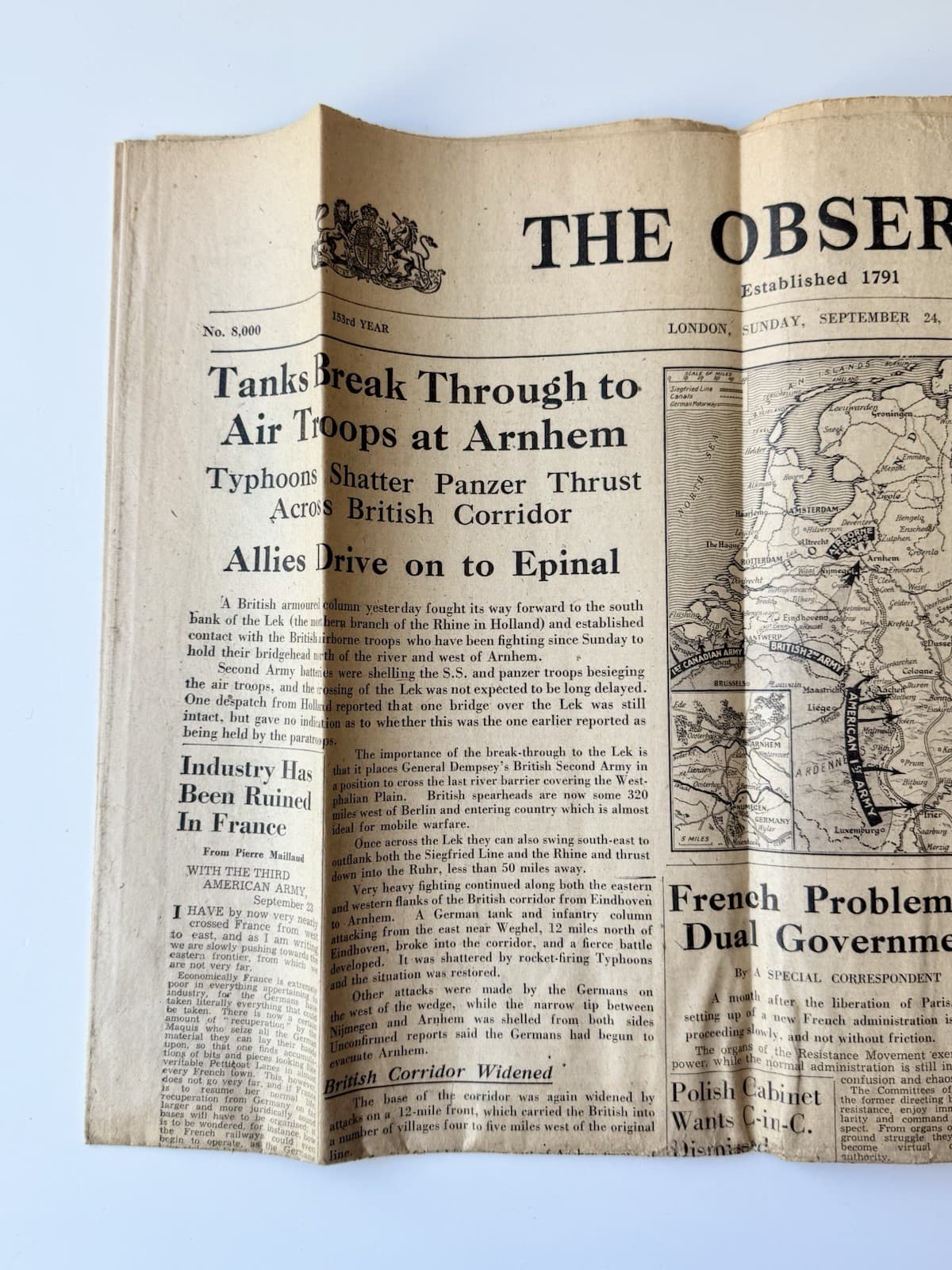 WW2 Newspaper Sept 1944 The Observer Arnhem Battle Allied Advance Original UK 3