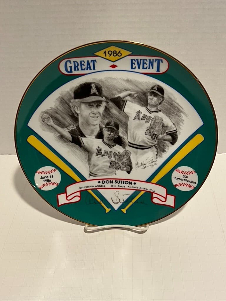 Hand Signed Don Sutton Hackett American 1986 Great Event 300 Wins Ceramic Plate