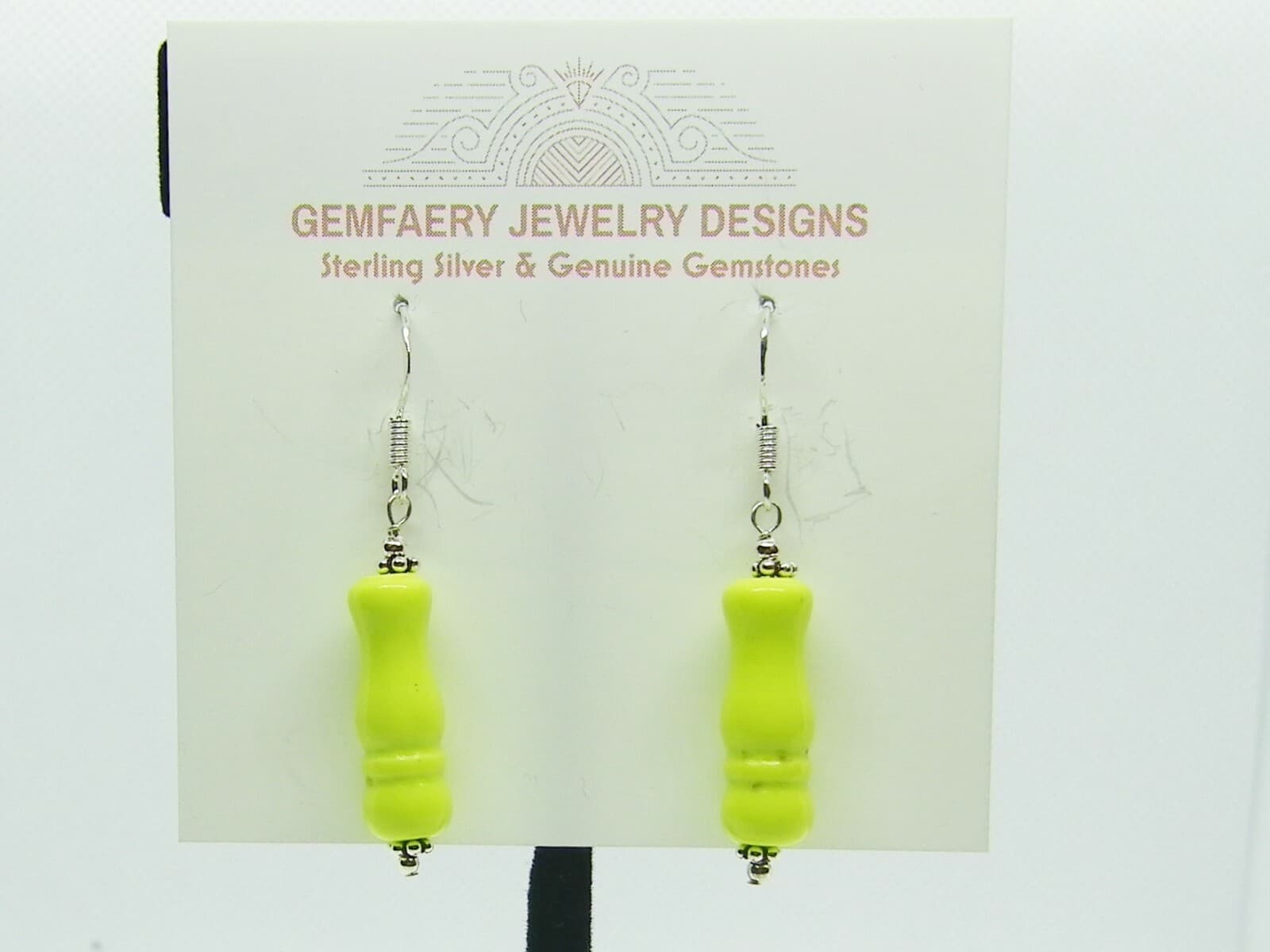 Sterling Silver Carved Natural GASPEITE Gemstone Dangle Earrings...Handmade USA 2