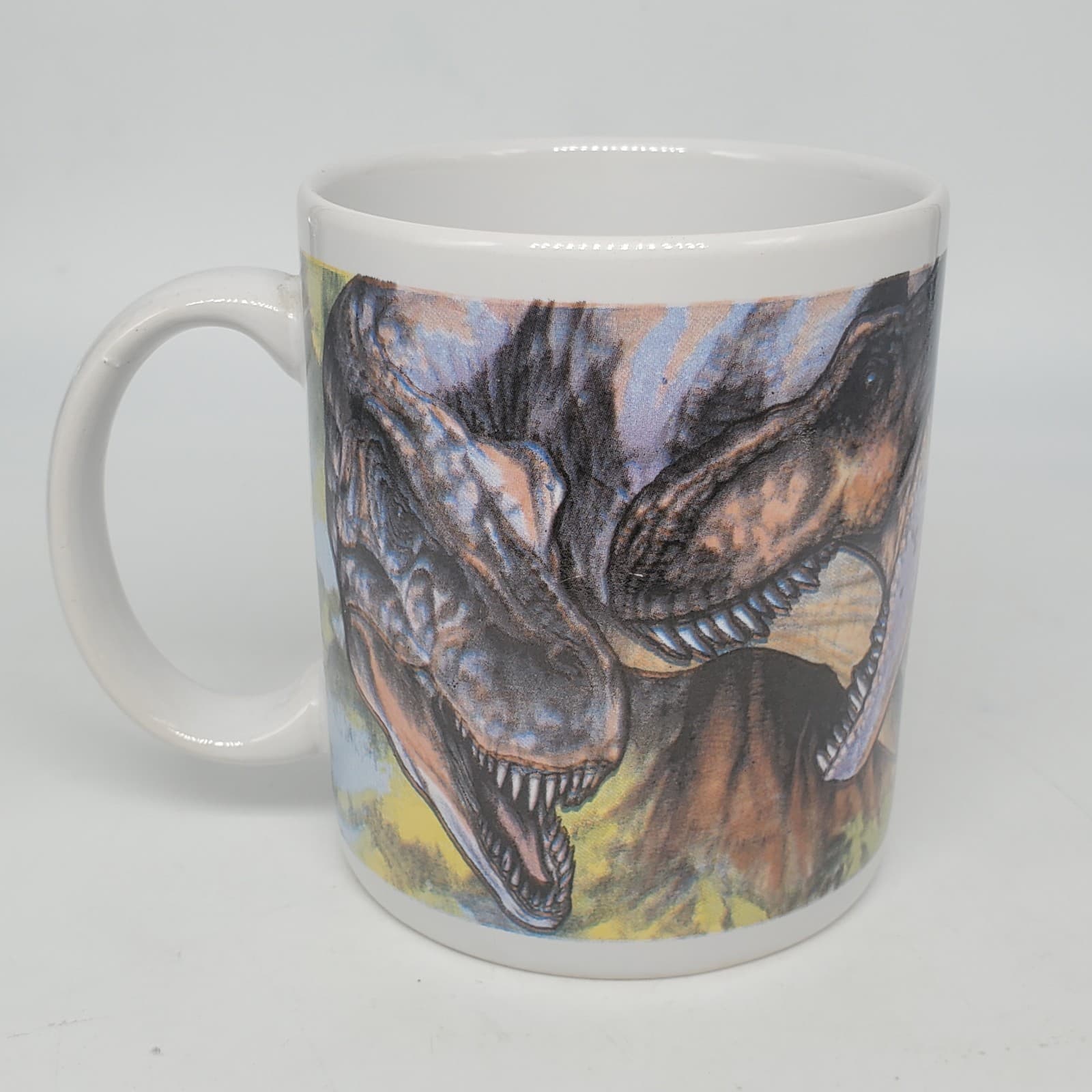 Vintage Jurassic Park T-REX Dinosaur White Coffee Mug Dakin 1992 VG Condition  2