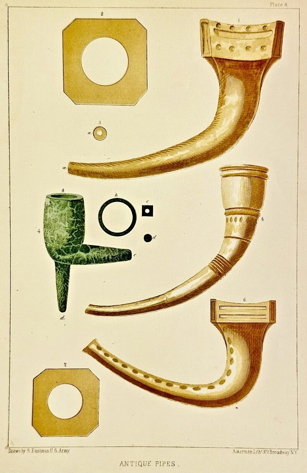 1847 Lithograph of  Native American Pipes by Seth Eastman for US Congress 2