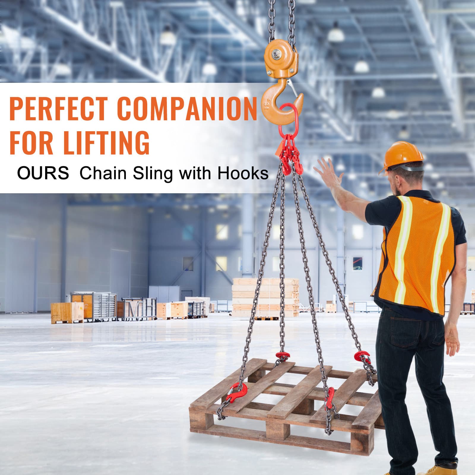 Uimoso 5/16" x 5' Chain Sling 4 Legs G80 Lifting Chain with Grab Hooks 11000 lbs 2