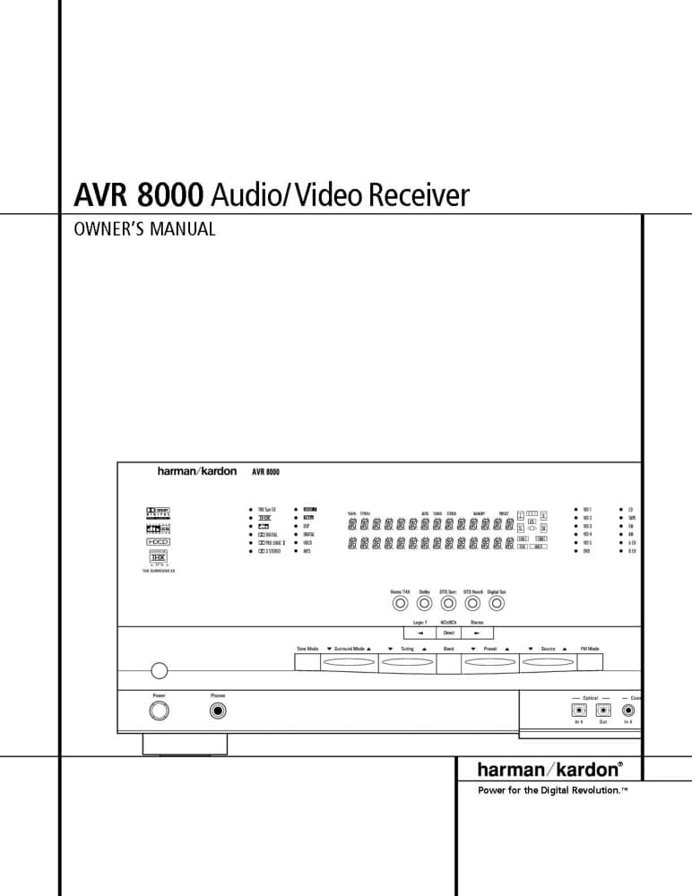 Harman Kardon AVR-8000 AV Receiver Owners Manual