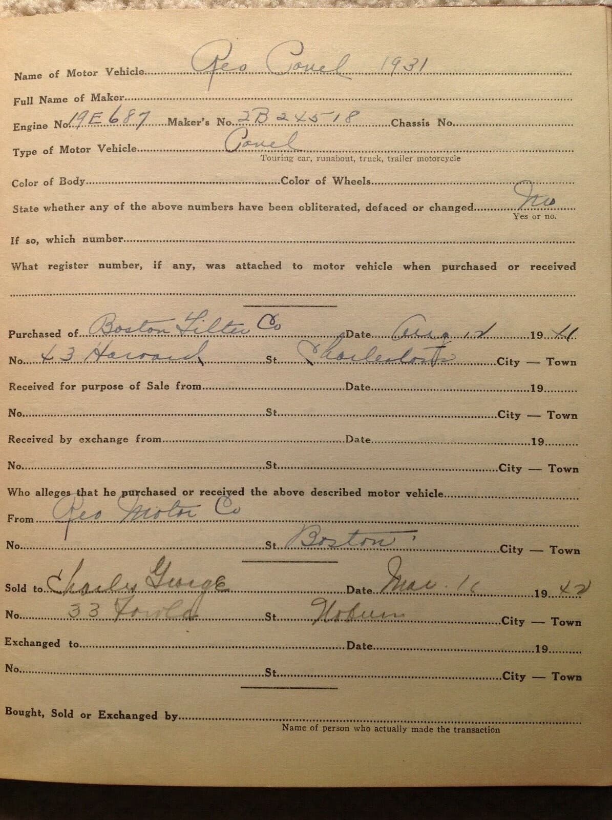 Used Car Record Ledger 1930-39 cars Ford Chevy etc Medford MA Massachusetts AACA 2