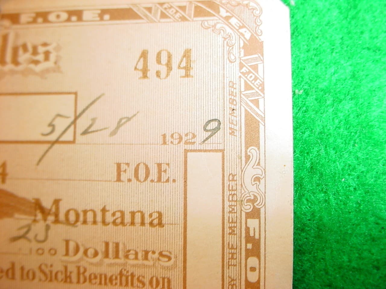 1929 Fraternal Order of Eagles Pouch with Certificate, By-Laws, Great Falls, MT 3