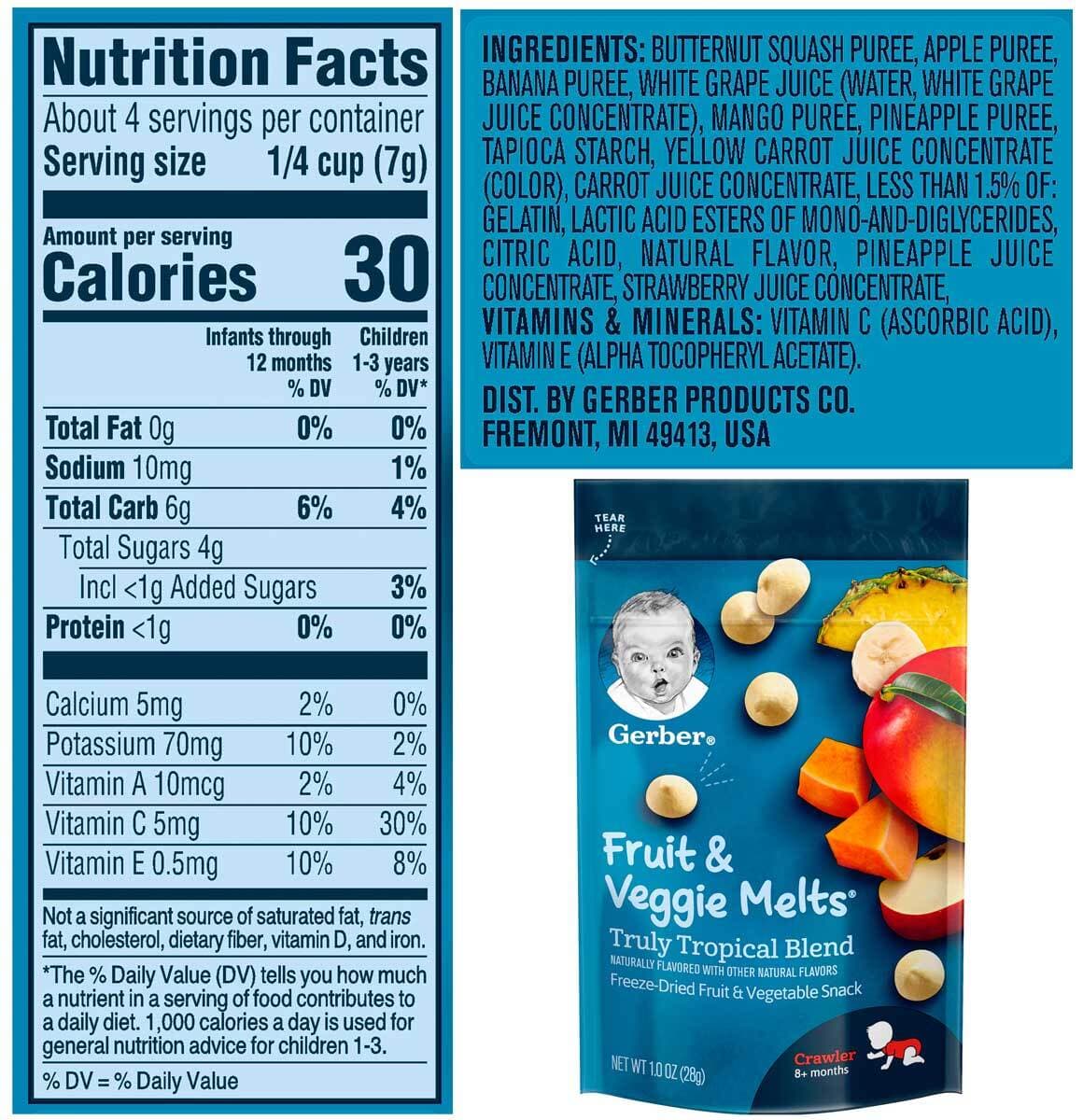 Gerber Fruit & Veggie Melts Truly Tropical Blend Baby Snack – 1 Oz – Pack of 3 3