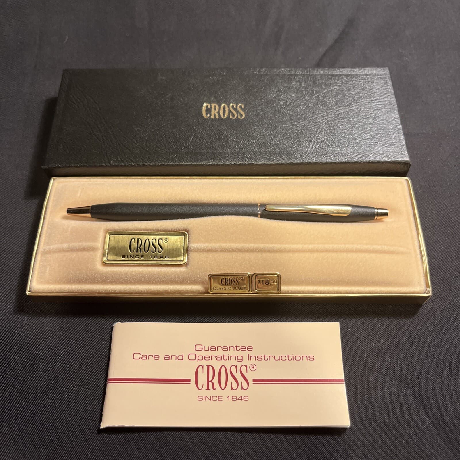 NOS Nib Cross 2502 Classic Black Century Ball Point Pen Matte Finish Gold Trim 2