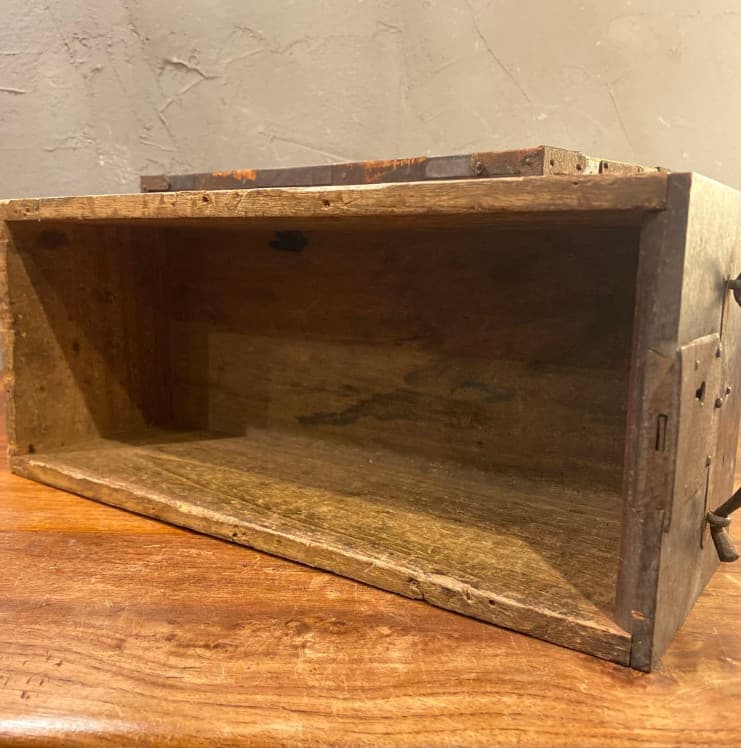 Japanese Antique wooden coin box Rusty iron fittings Depth 35.5 cm/14.0inches 4