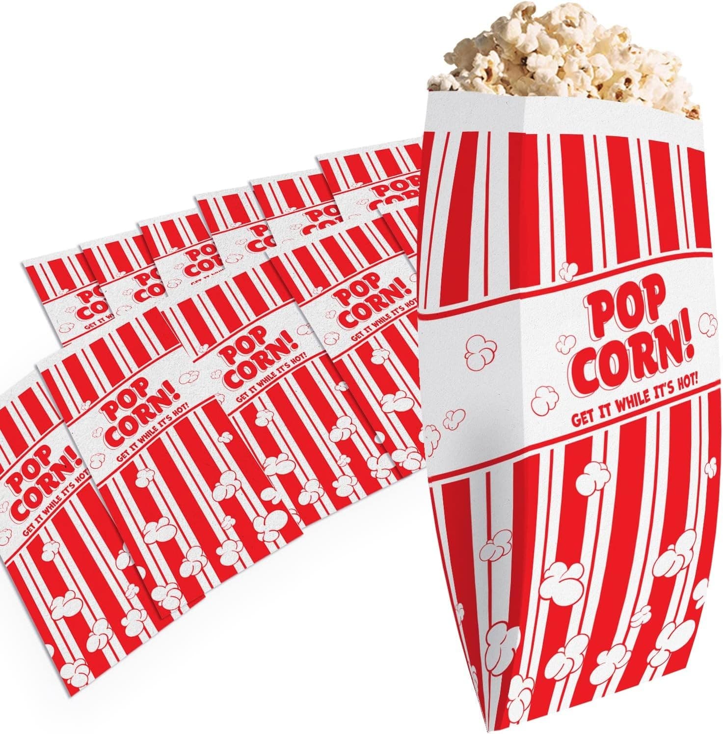 Leak-proof, 2oz Grease Resistant Popcorn Bags 100 Pack, Retro Red and White 