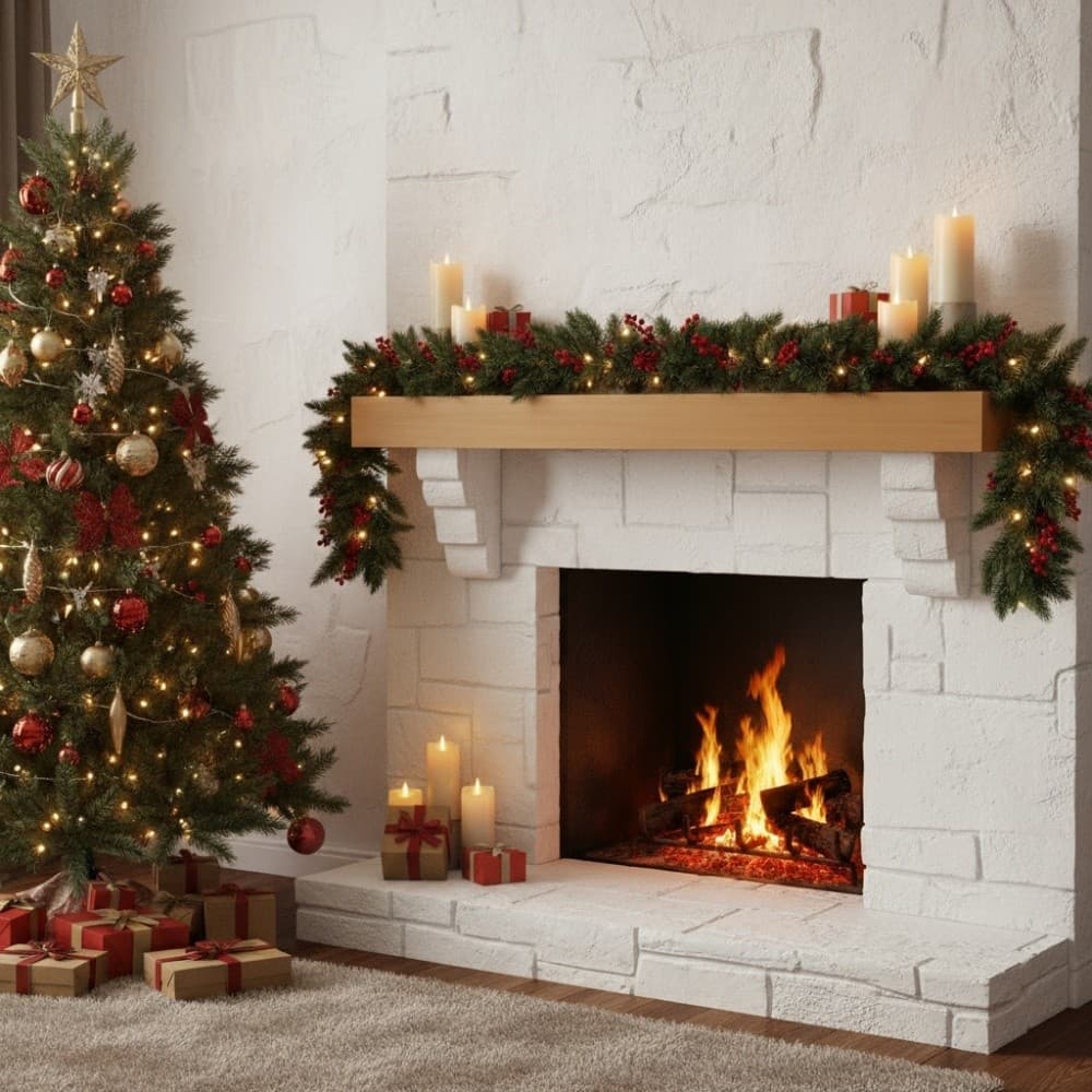 72'' Fireplace Mantel Fir Wood Wall-Mounted & Floating Shelf, Light Brown 4