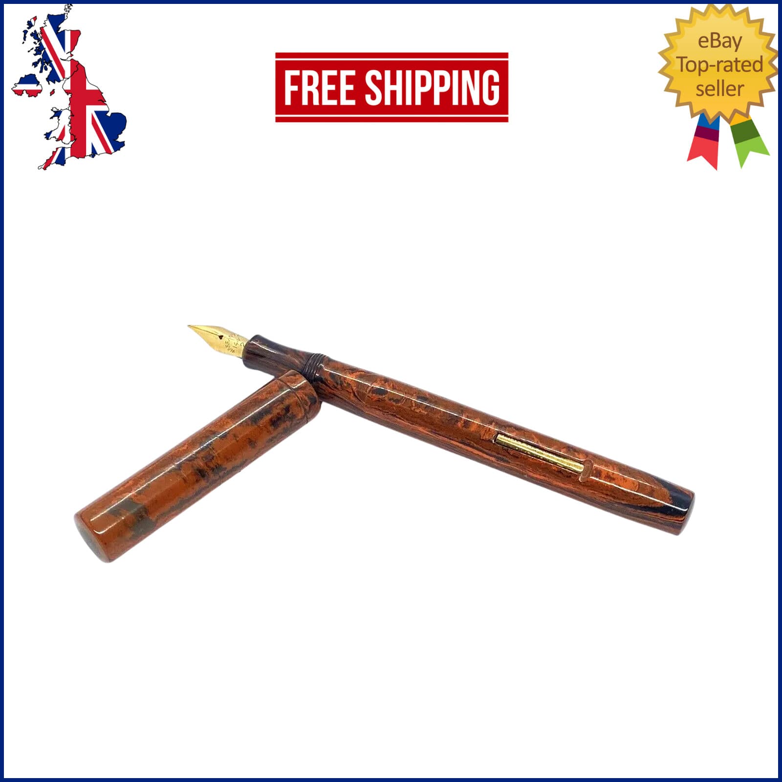 VINTAGE POPE`S PERFECTION FOUNTAIN PEN RED MOTTLED SEMI FLEXIBLE 14K MEDIUM NIB