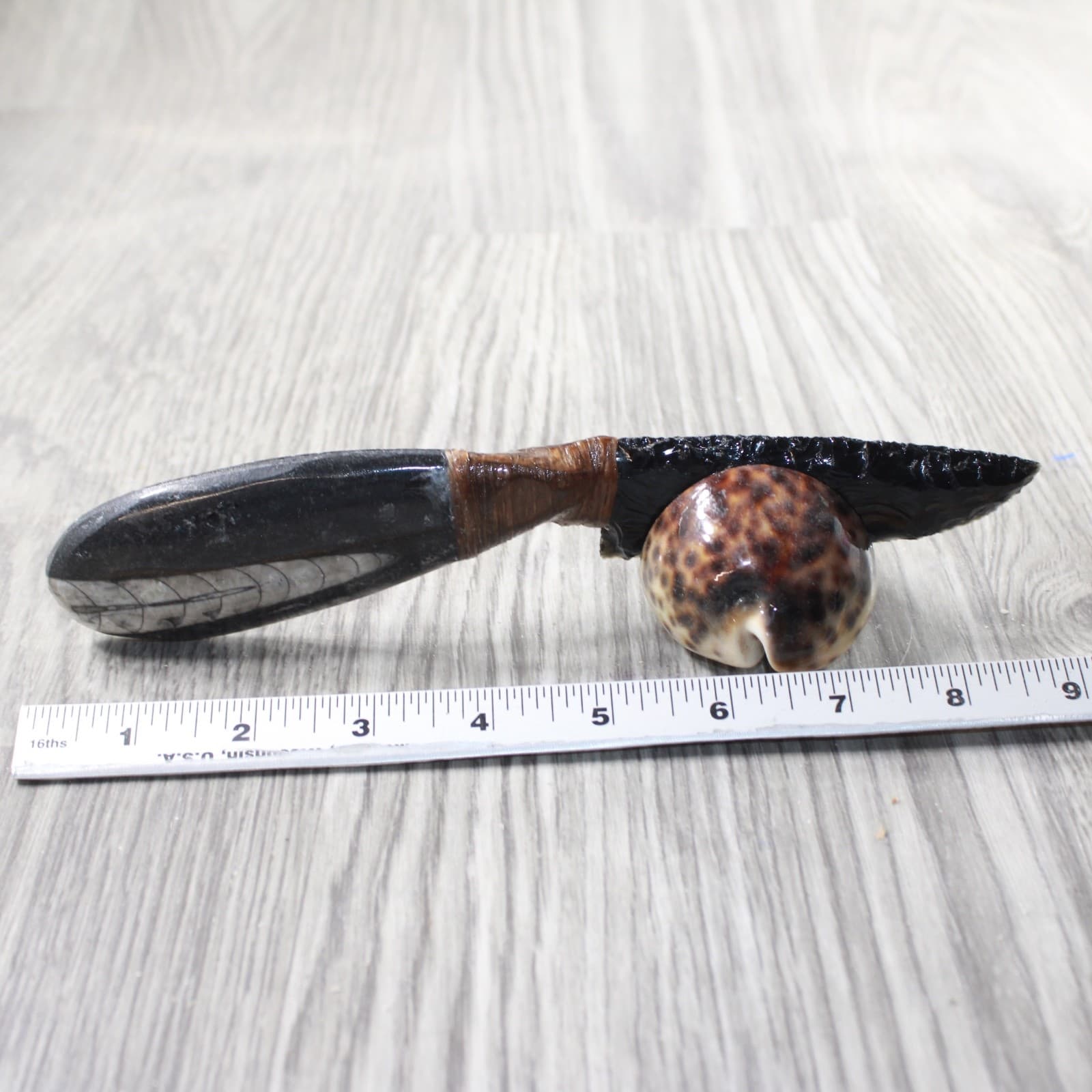 Orthoceras Fossil Handle Obsidian Blade Ornamental Knife #2257  Mountain Man Kni 2