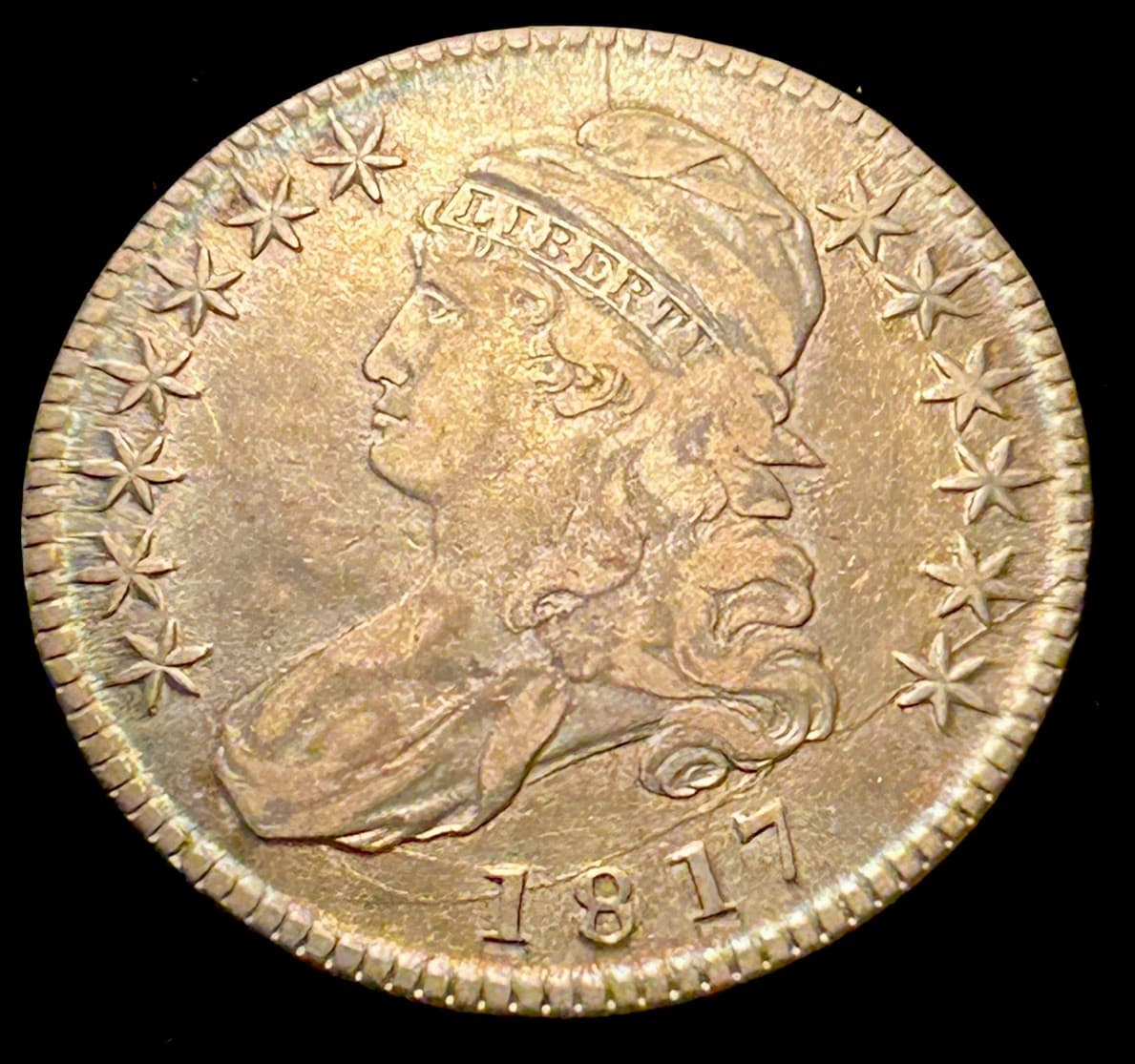 1817 Capped Bust Silver Half Dollar 50c Rare O-105a R-4 High Grade Toned 5